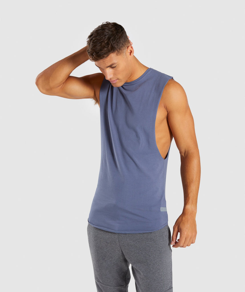 Gymshark Eaze Drop Arm Sleeveless T-Shirt - Aegean Blue 1