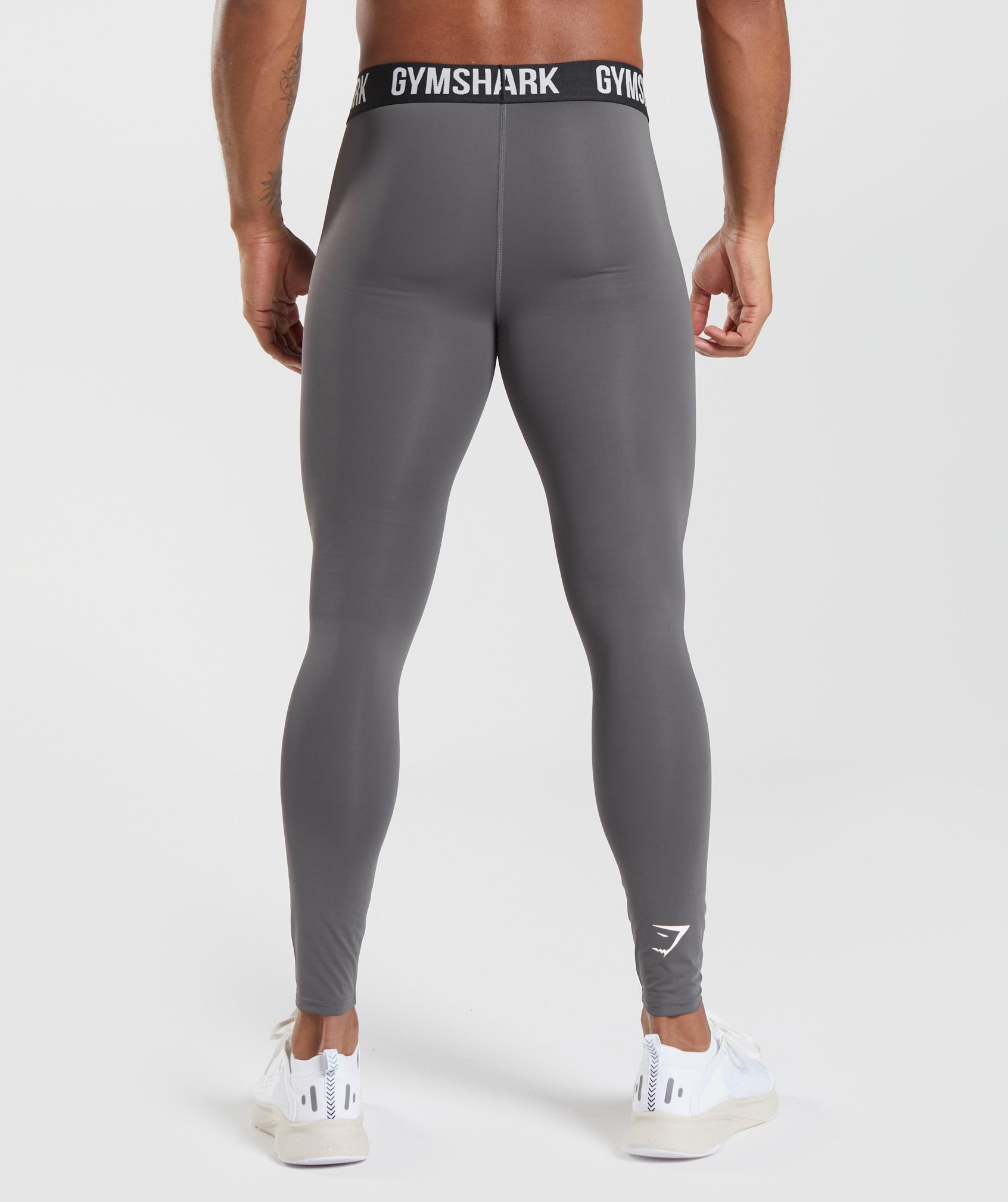 GYM SHARK S Women Leggings Dark Grey Patterned Stretch Logo Activewear