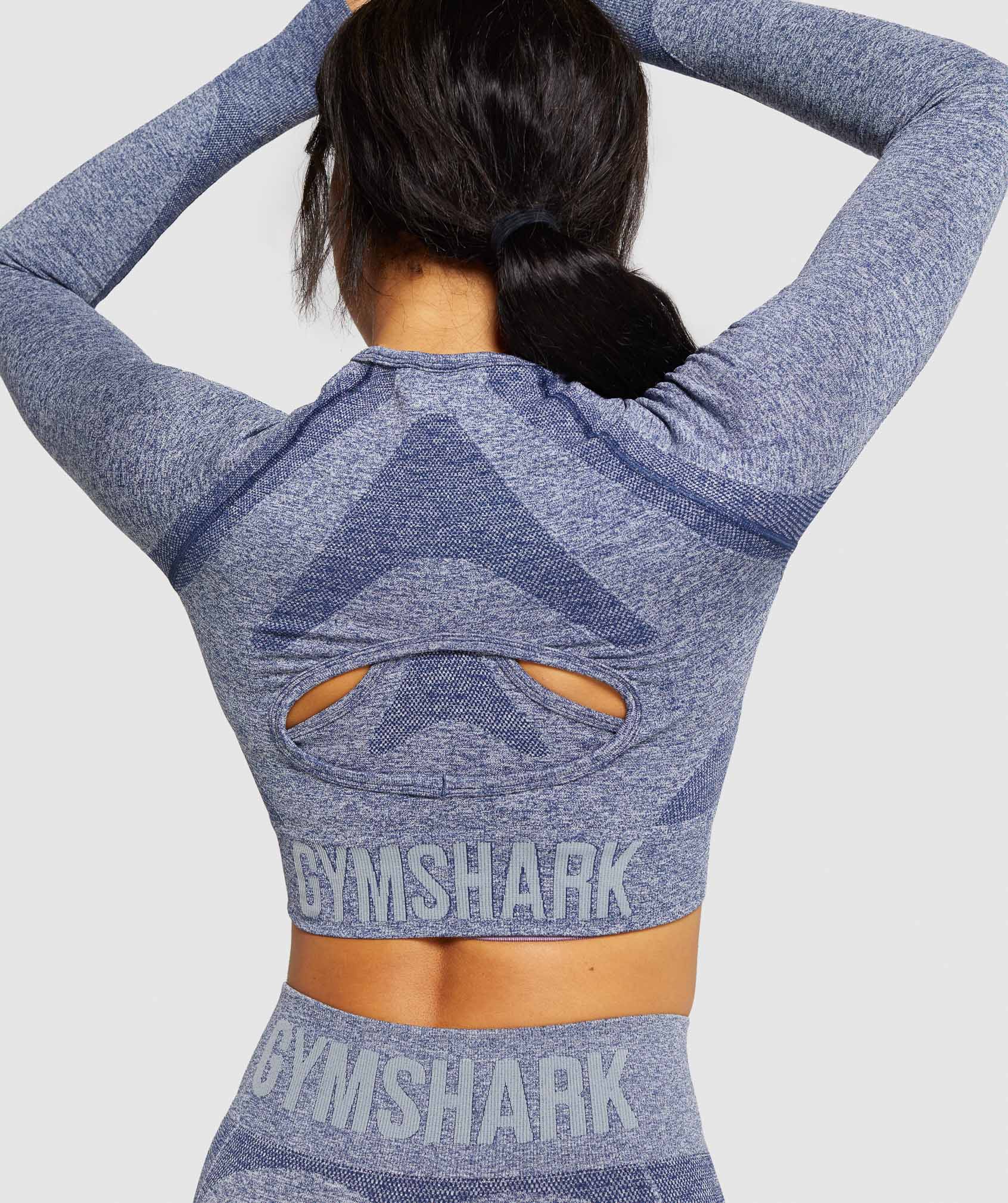 Gymshark Flex Sports Long Sleeve Crop Top gray and blue