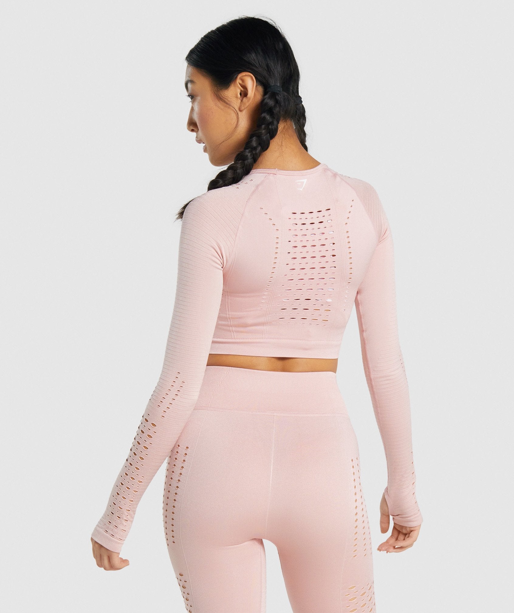 Gymshark WM Medium Pink Cropped Long Sleeve Keyhole Top with Thumbholes