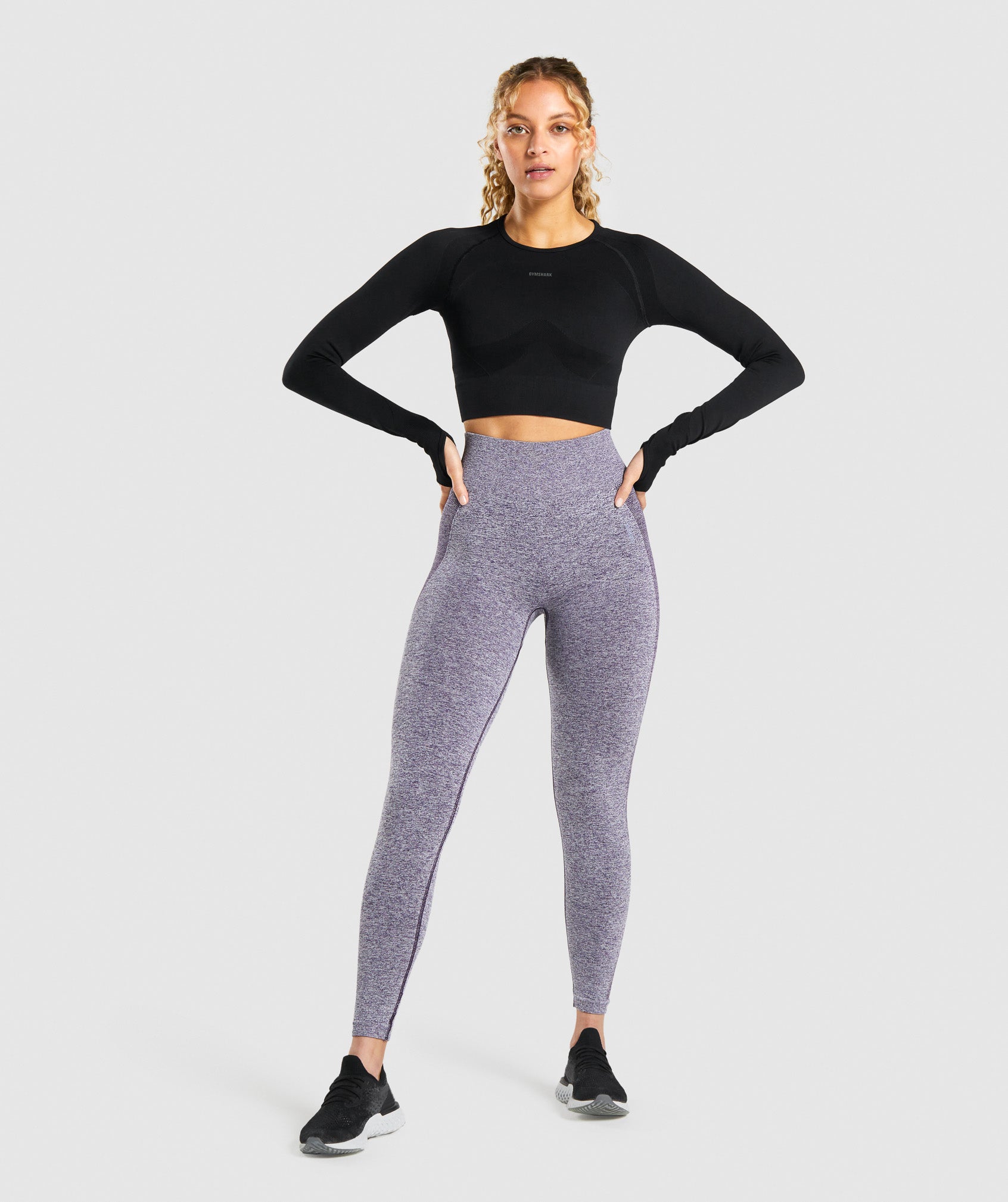 Gymshark Flex Sports Long Sleeve Crop Top - Black/Charcoal