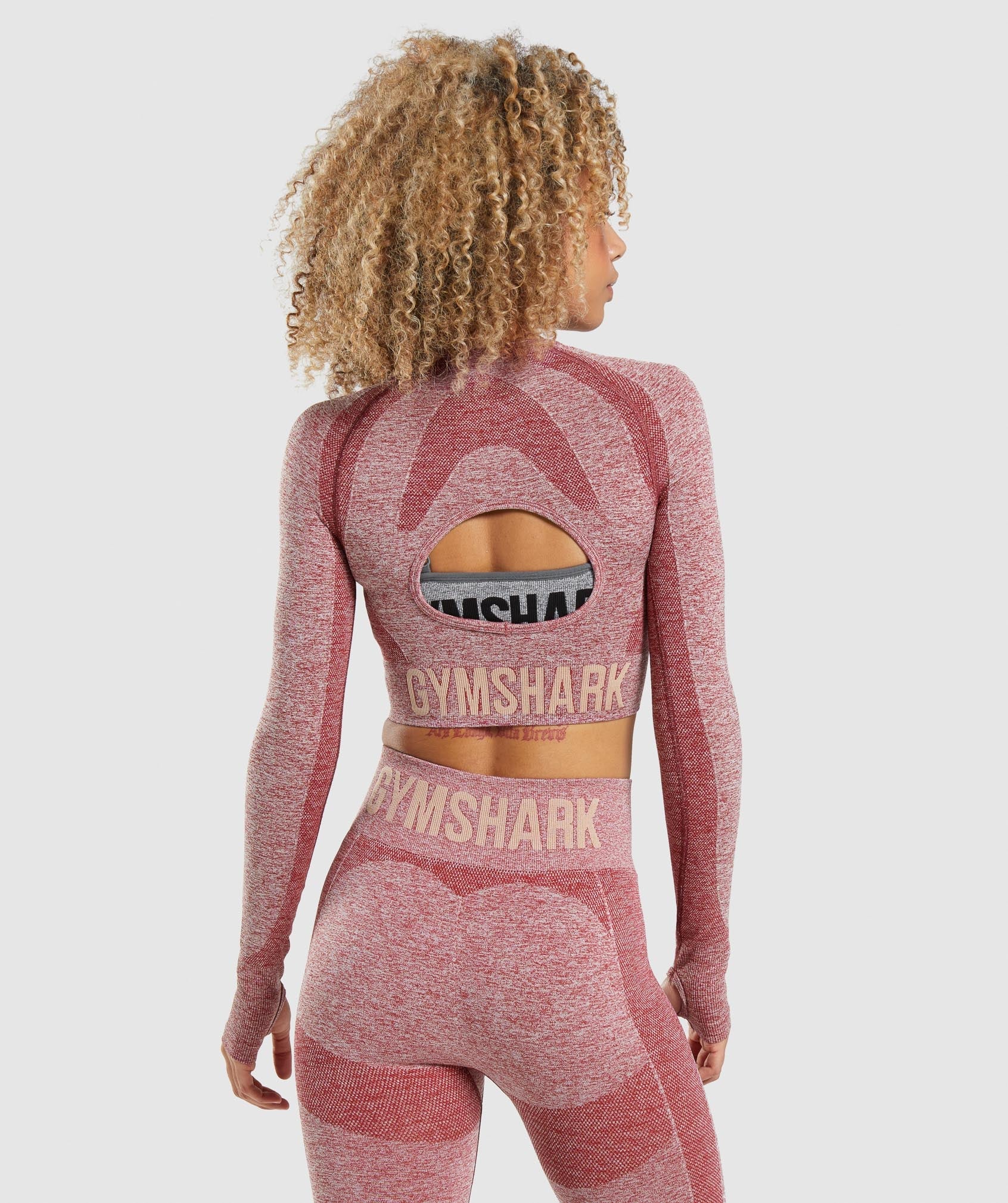 The Gymshark Flex Long Sleeve Crop Top, Dusky Pink Marl/ Charcoal