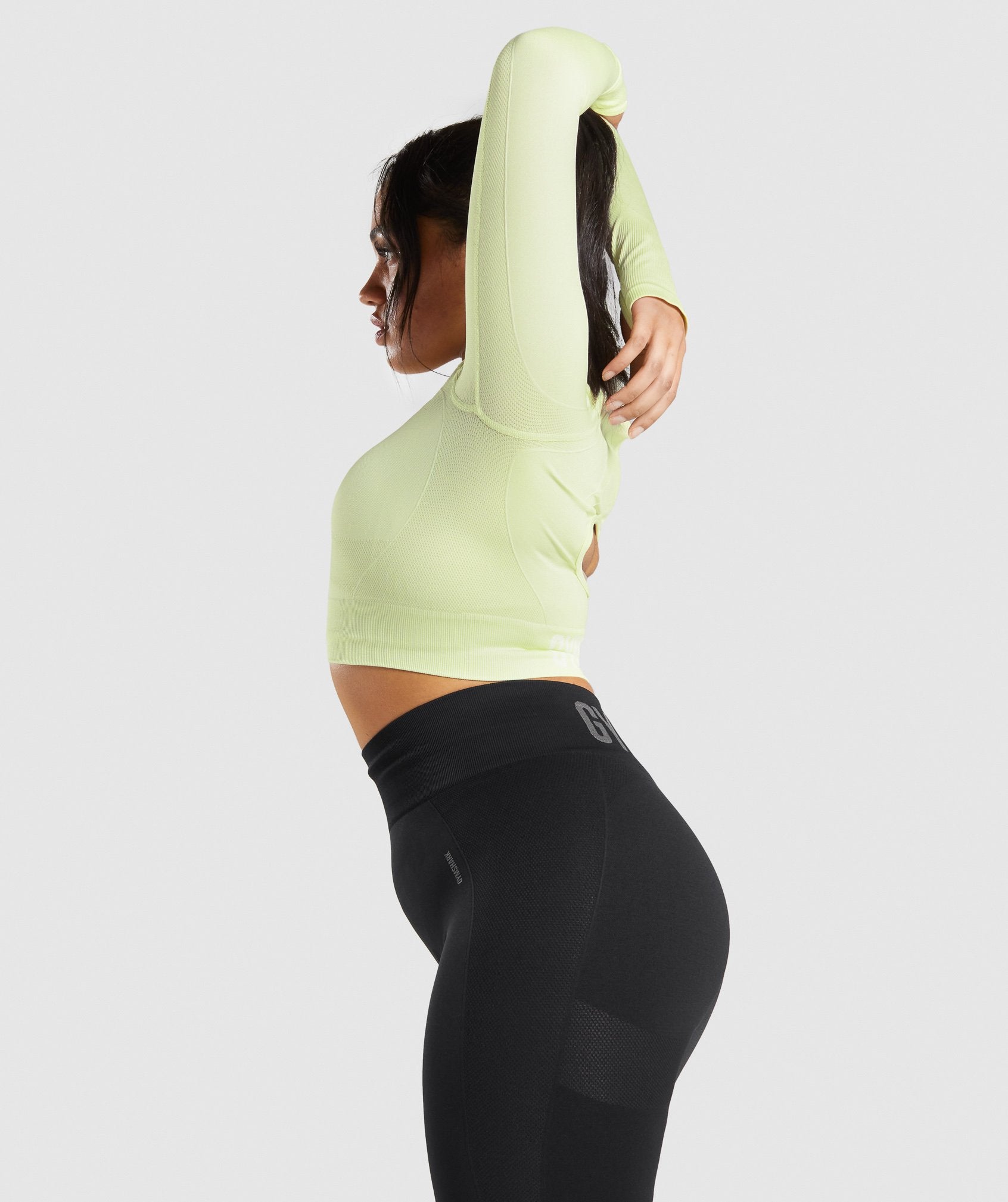 Gymshark Flex Long Sleeve Crop Top - Force Green/Vanilla Beige