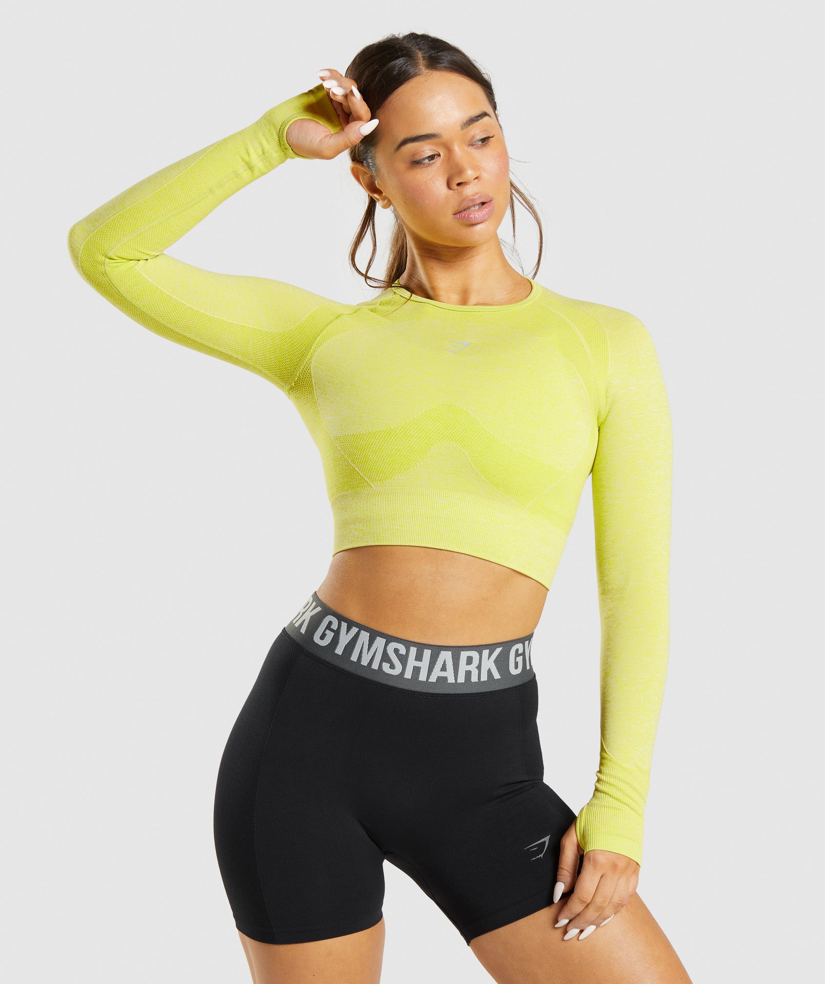 Flex Sports Long Sleeve Crop Top  in Glitch Yellow Marl - view 1