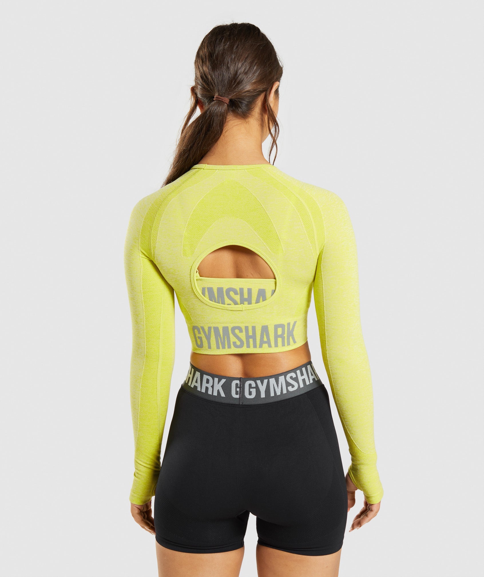 Flex Sports Long Sleeve Crop Top  in Glitch Yellow Marl - view 2