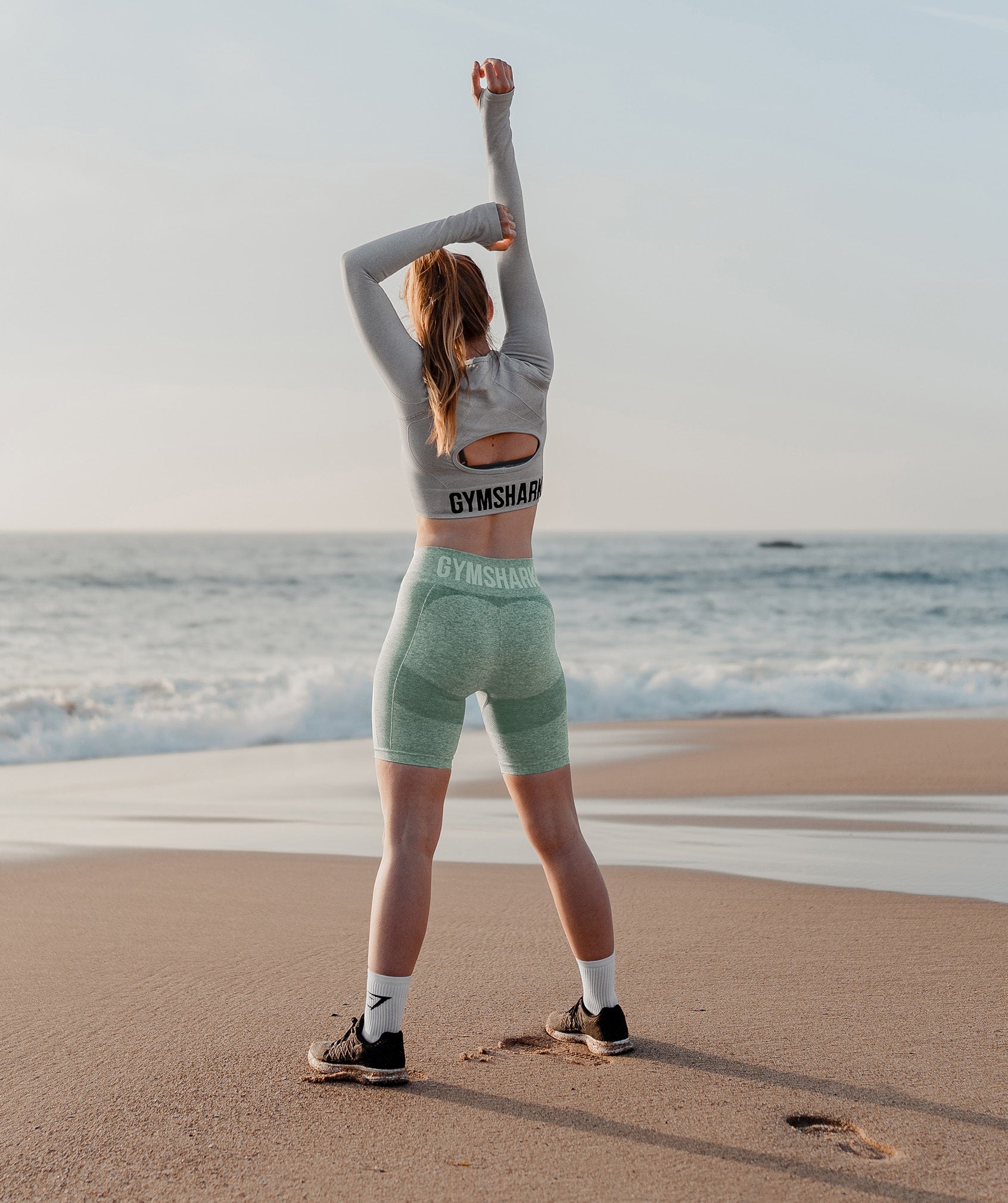 Gymshark flex leggings deep teal/ice blue and double up long sleeve crop in  petrol blue