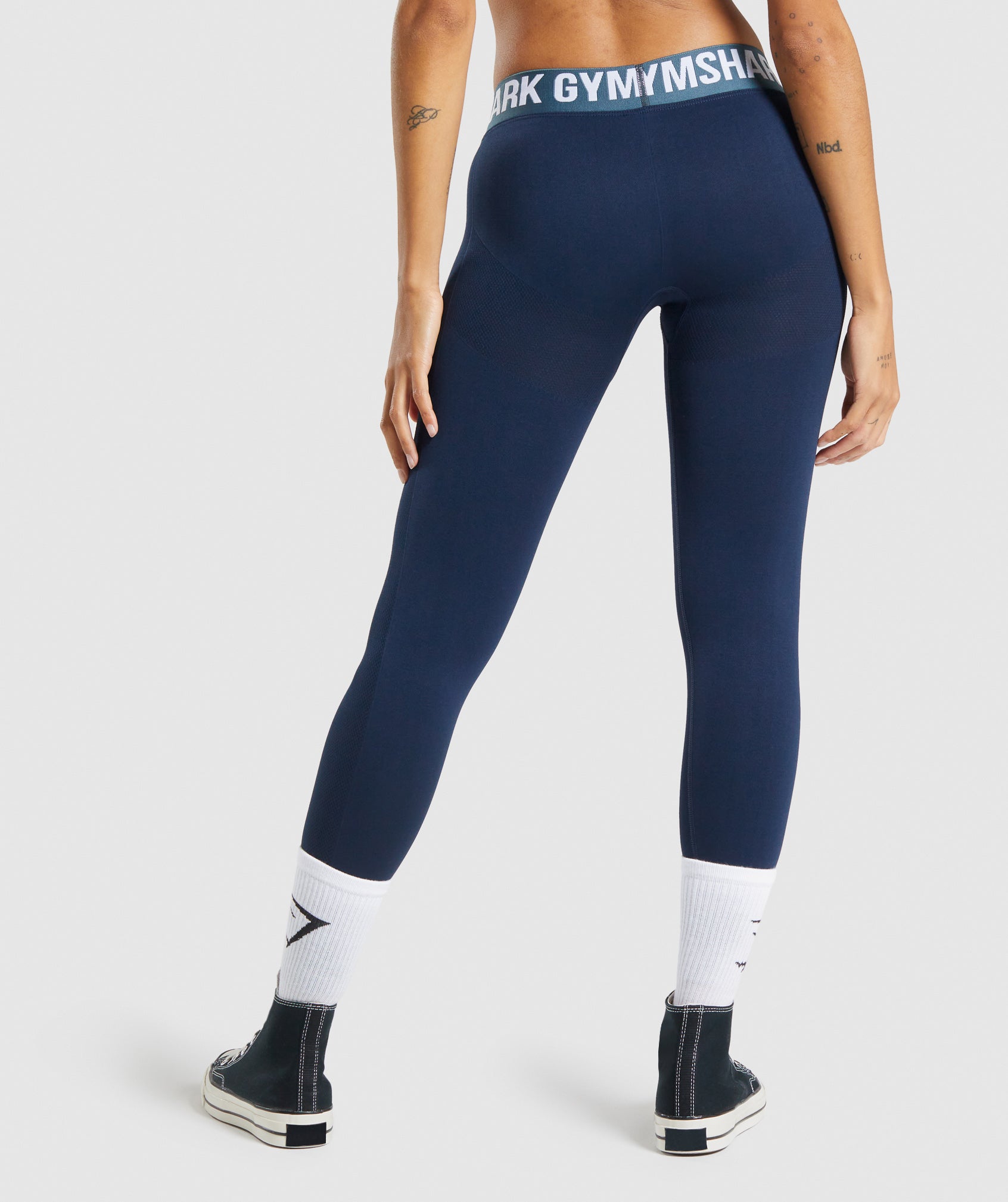 Gymshark Flex Leggings Steel Blue Marl/ Evening Navy Blue Size