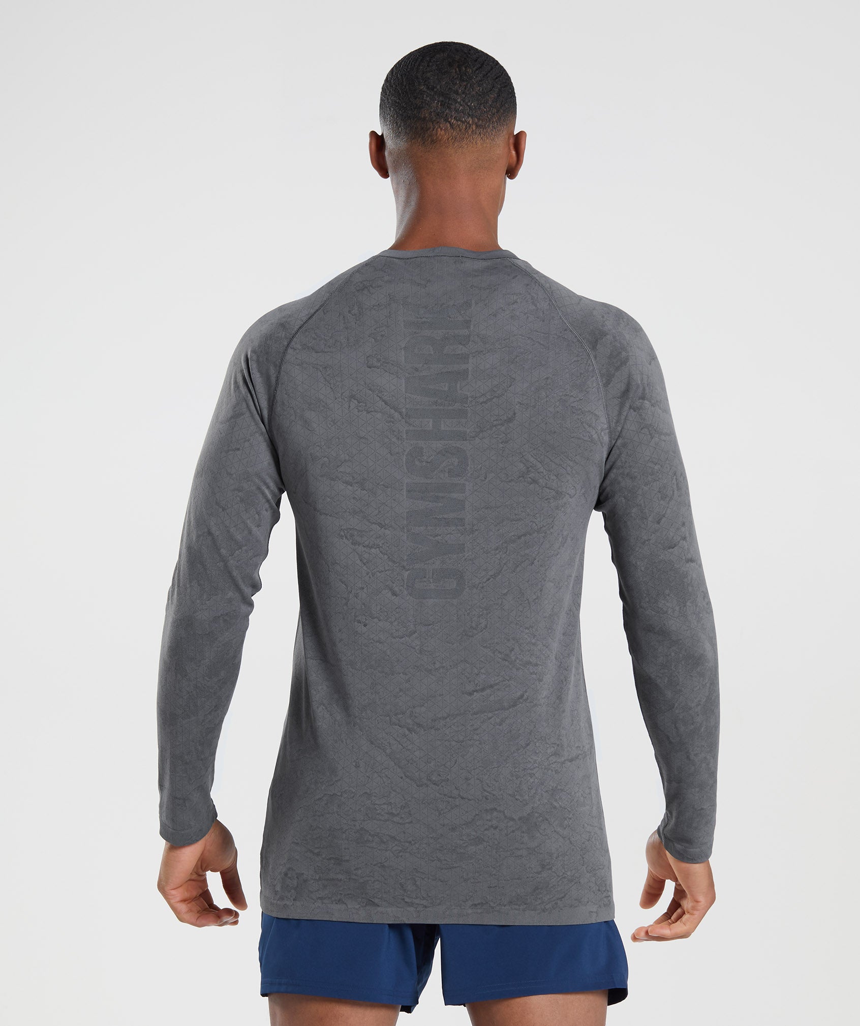 Geo Seamless Long Sleeve T-Shirt in Charcoal Grey/Black