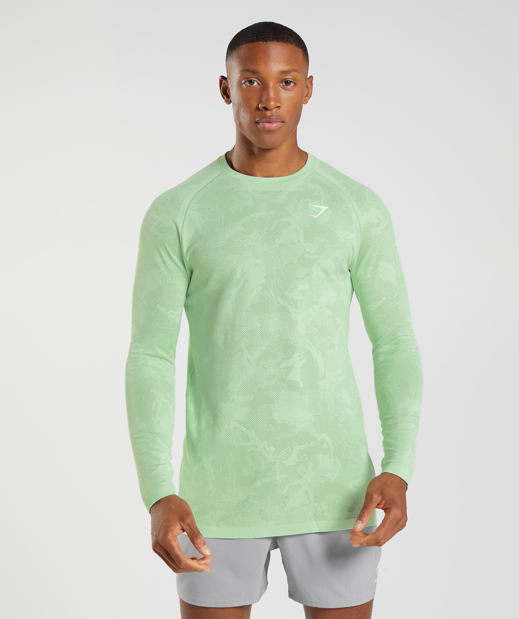 Gymshark Geo Seamless Long Sleeve T-Shirt - Flora Green/Willow
