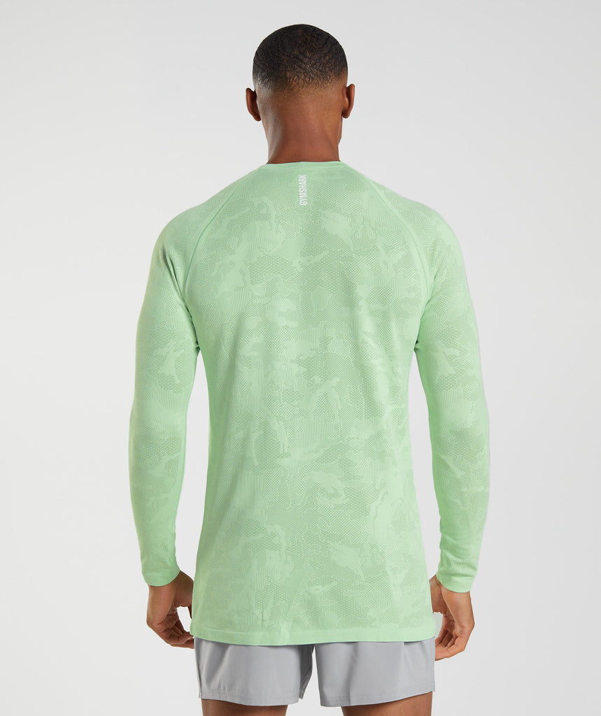 Gymshark Geo Seamless Long Sleeve T-Shirt - Aloe Green/Tea Green | Gymshark