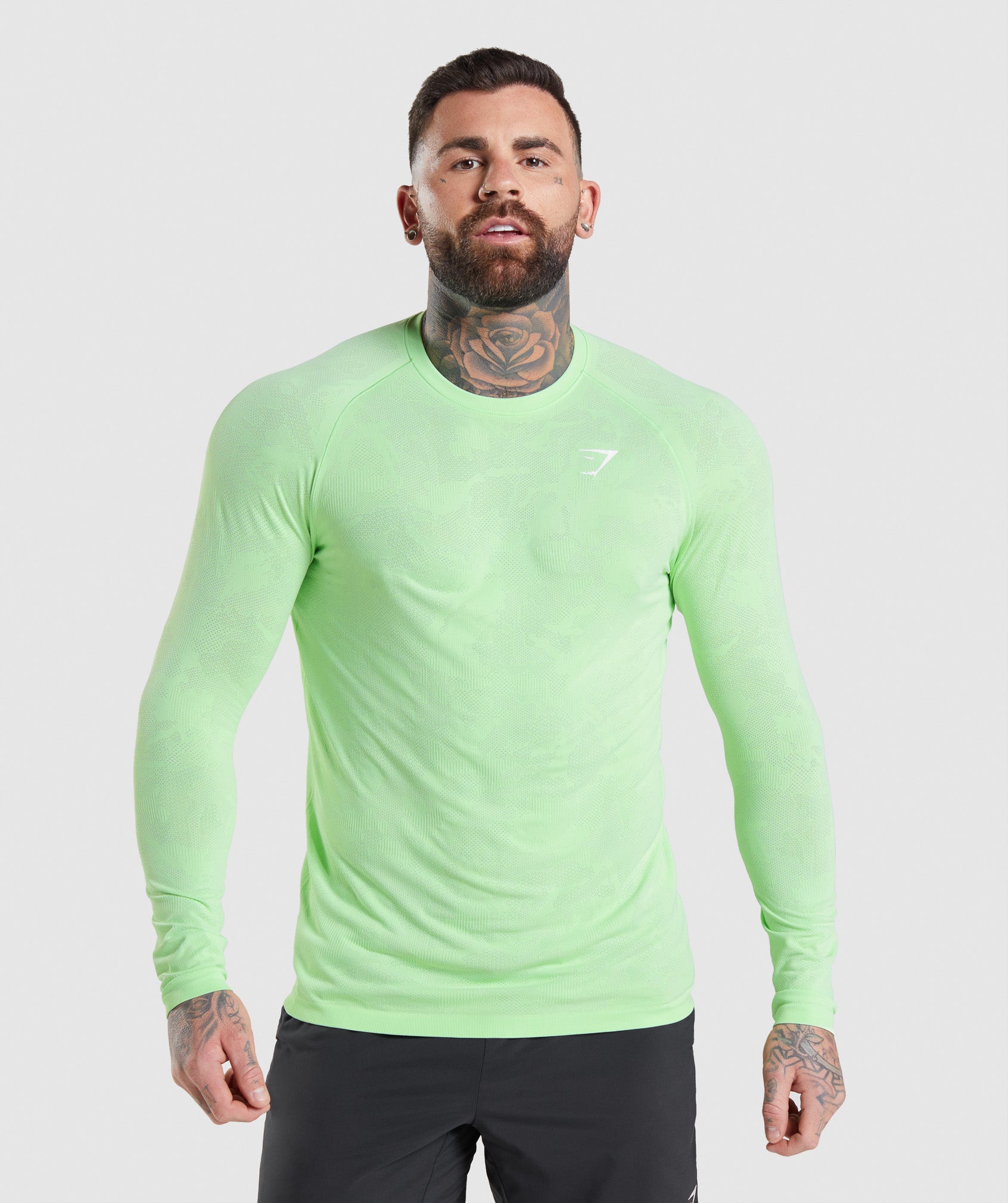 Geo Seamless Long Sleeve T-Shirt in Bali Green/White - view 1