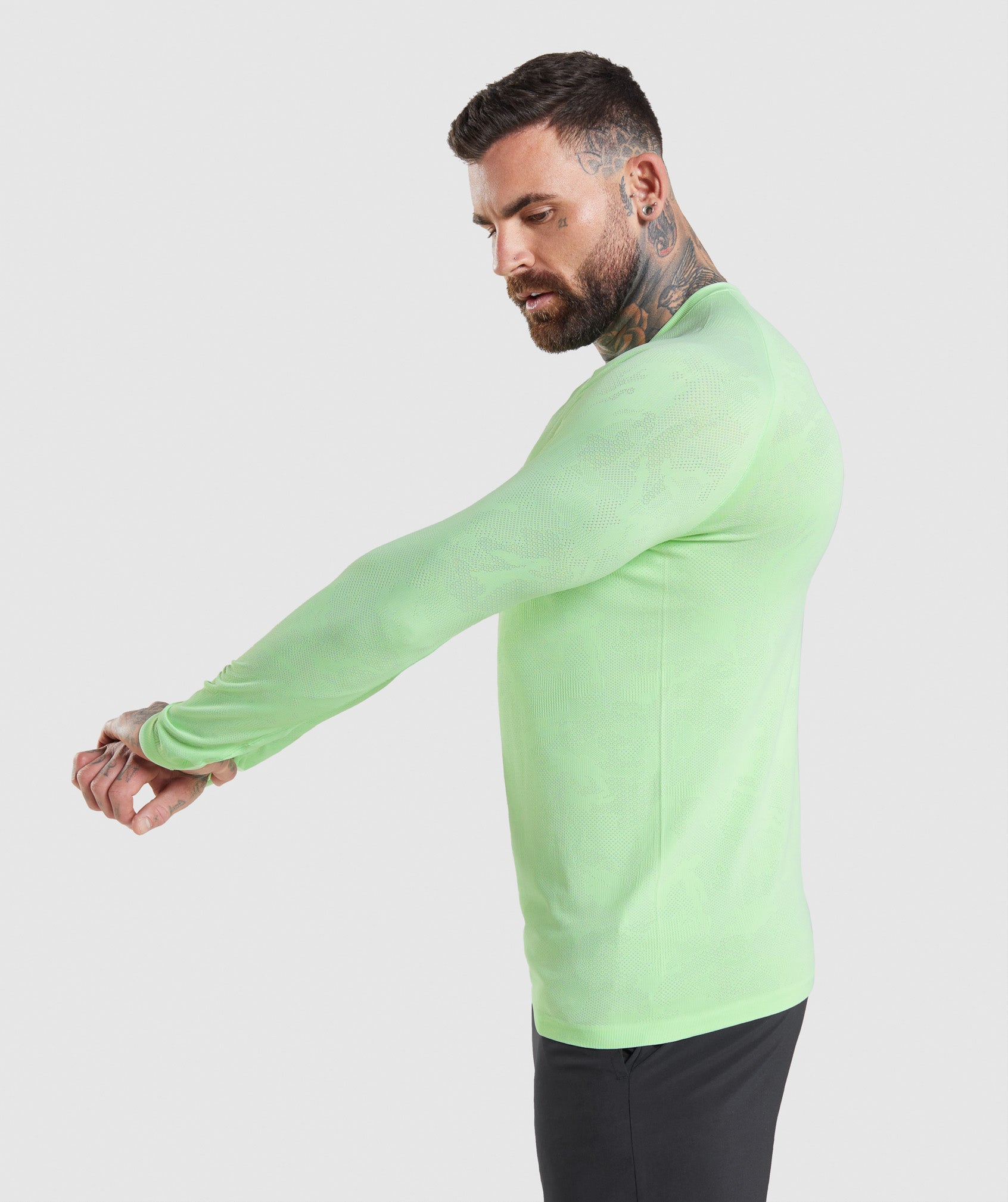 NEW Men's GYMSHARK Arrival Long Sleeve Shirt Aqua Green