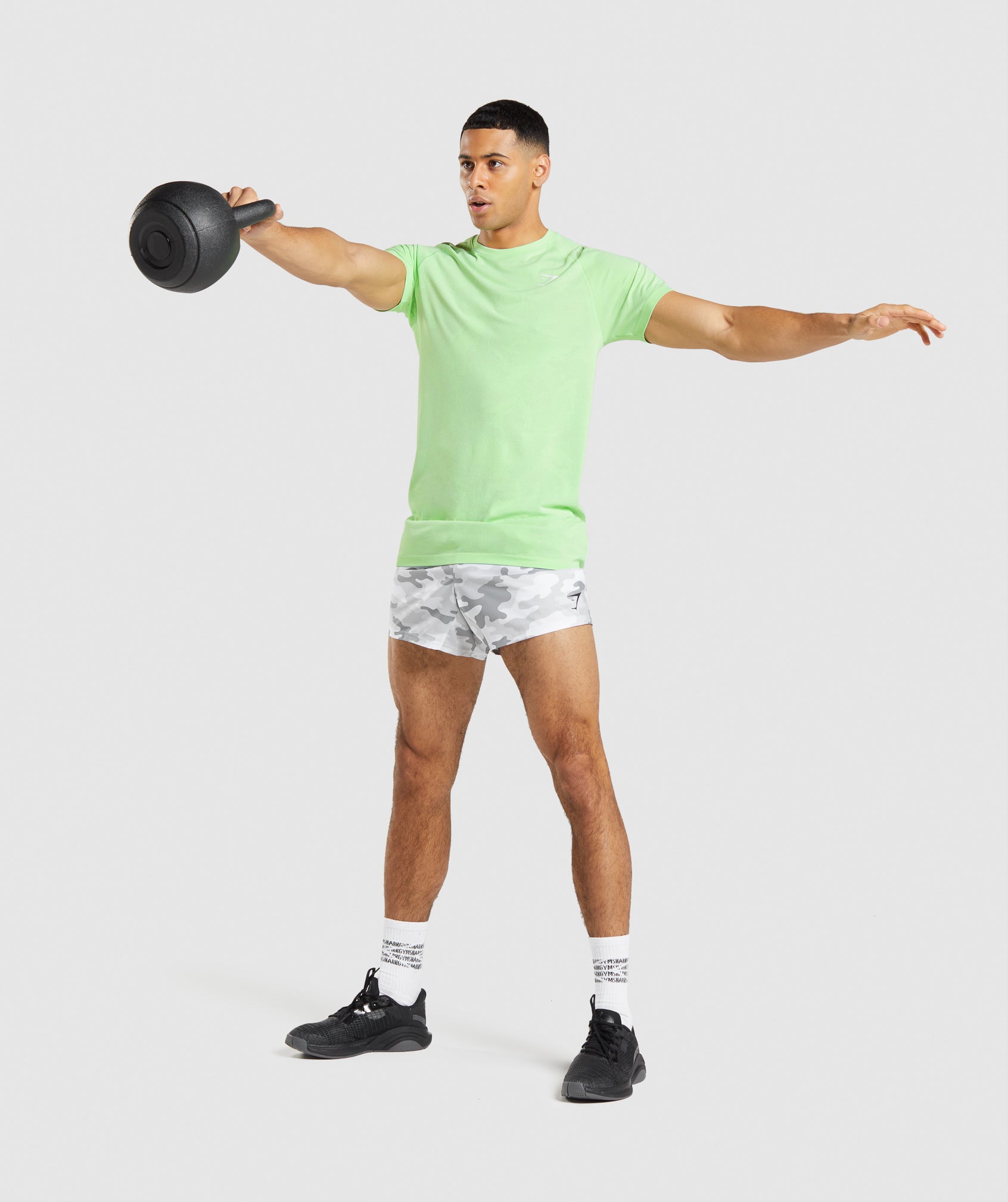 Gymshark Geo Seamless Long Sleeve T-Shirt - Bali Green/White