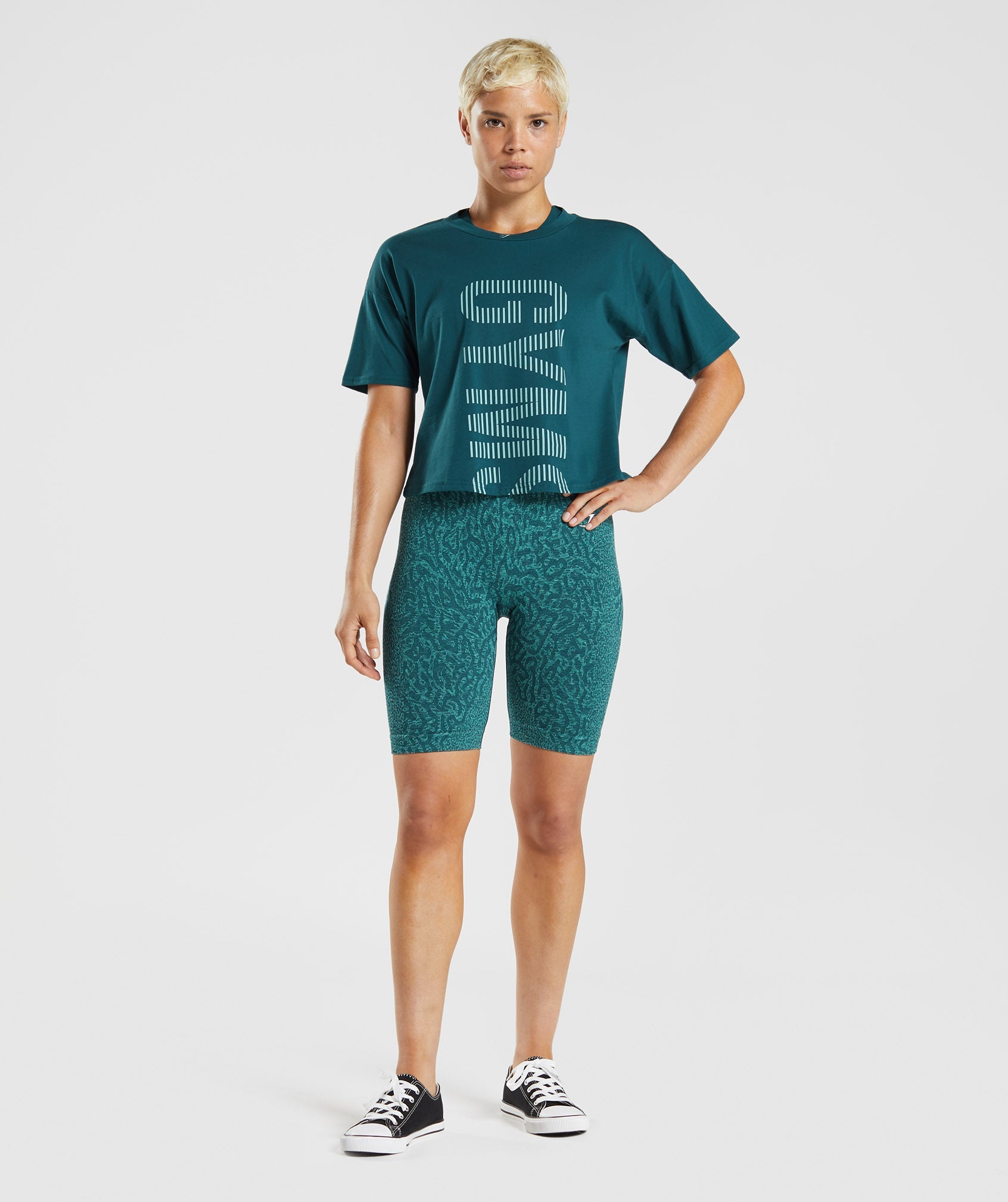 Gymshark 315 Crop Top - Winter Teal/Pearl Blue Marl