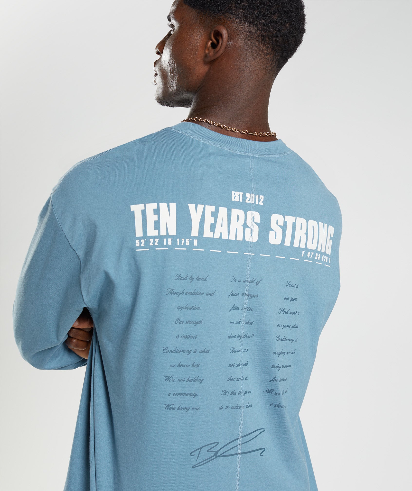 GS10 Year Oversized Long Sleeve T-Shirt in Denim Blue - view 5
