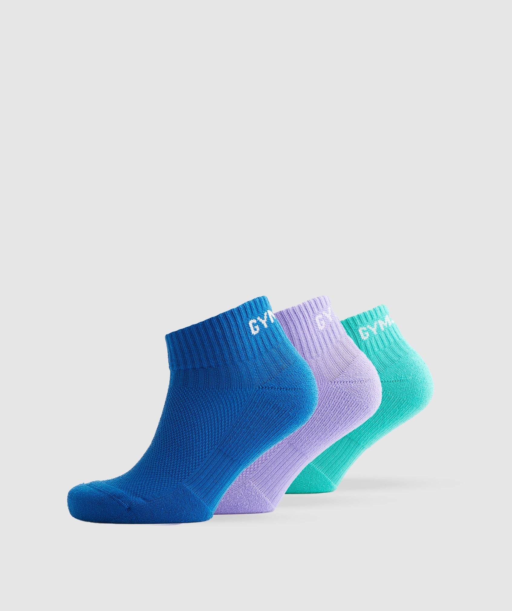 Jacquard Quarter Socks 3Pk in Aqua Blue/Digital Violet/Meridian Blue - view 1