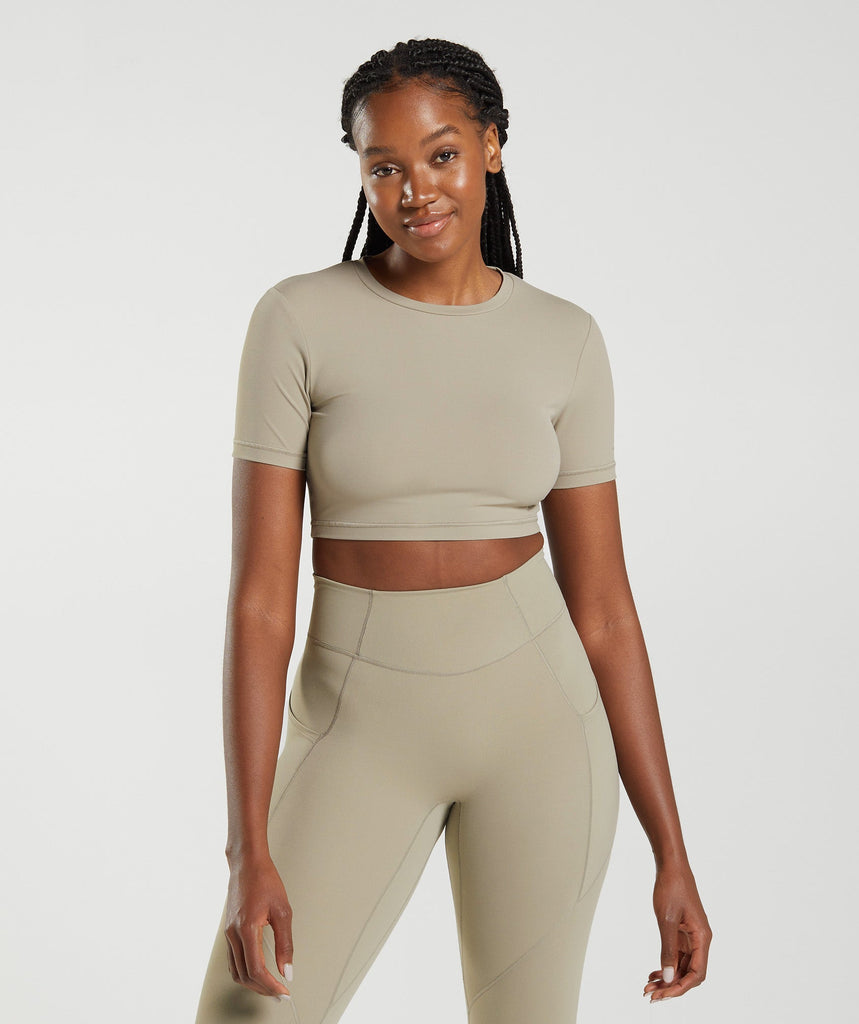 Gymshark Whitney Short Sleeve Crop Top - Cement Brown | Gymshark