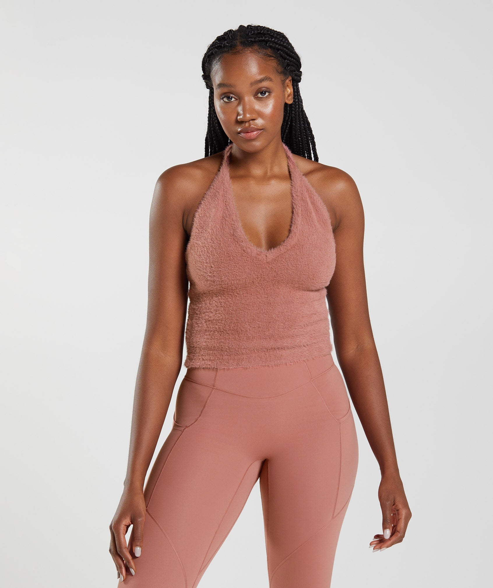 Gymshark Whitney Eyelash Knit Midi Halter Top - Pressed Petal Pink