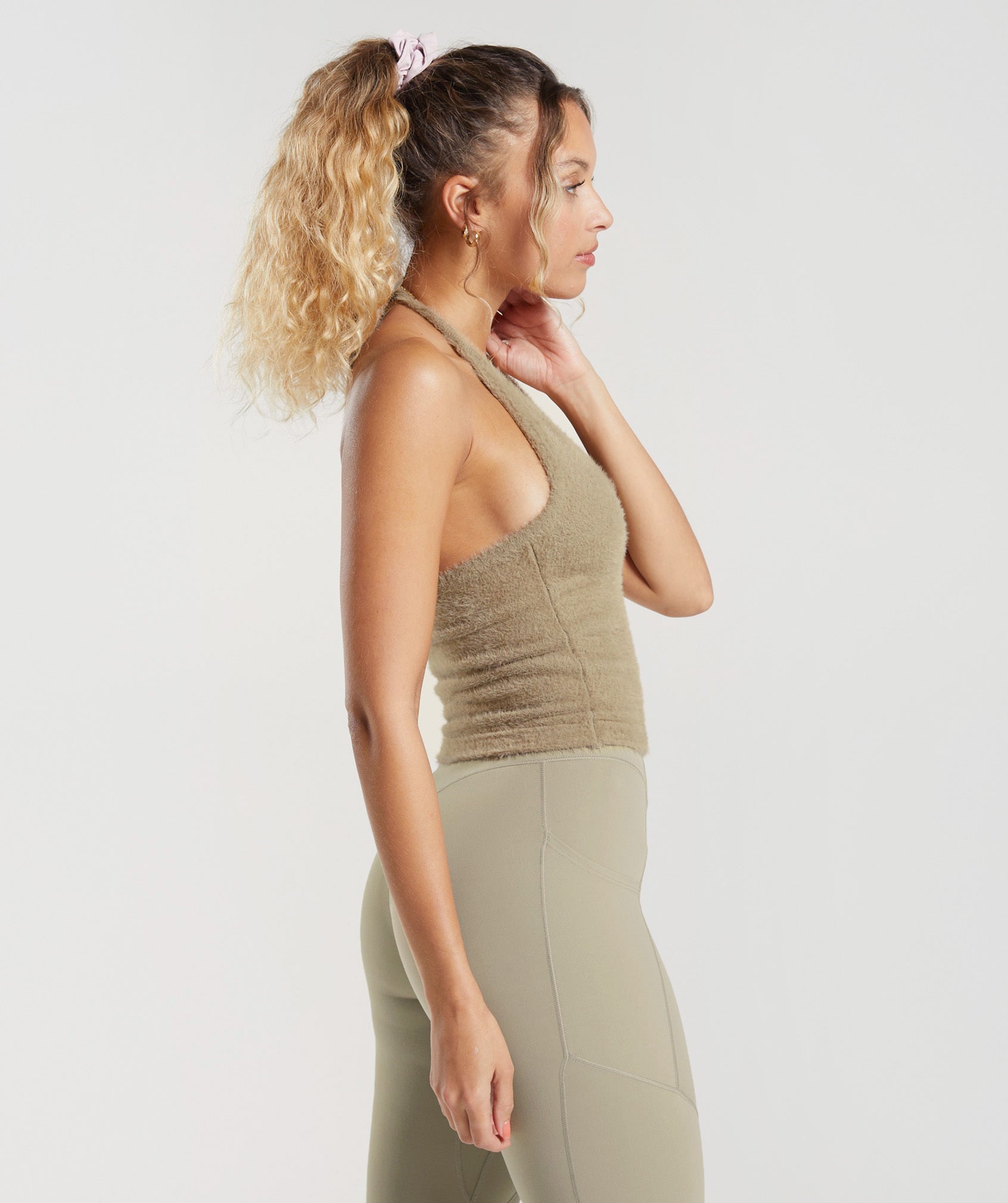 Whitney Eyelash Knit Midi Halter Top in Cement Brown - view 5