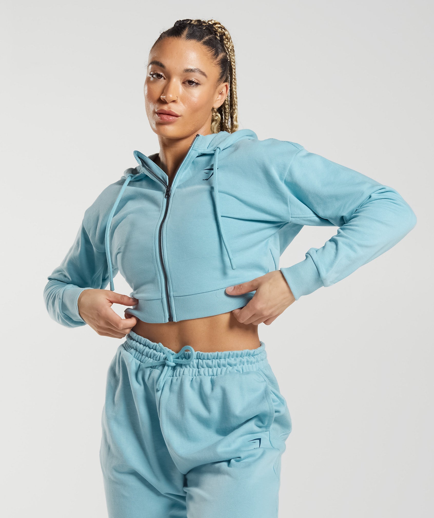 GS Power Cropped Zip Hoodie in Iceberg Blue