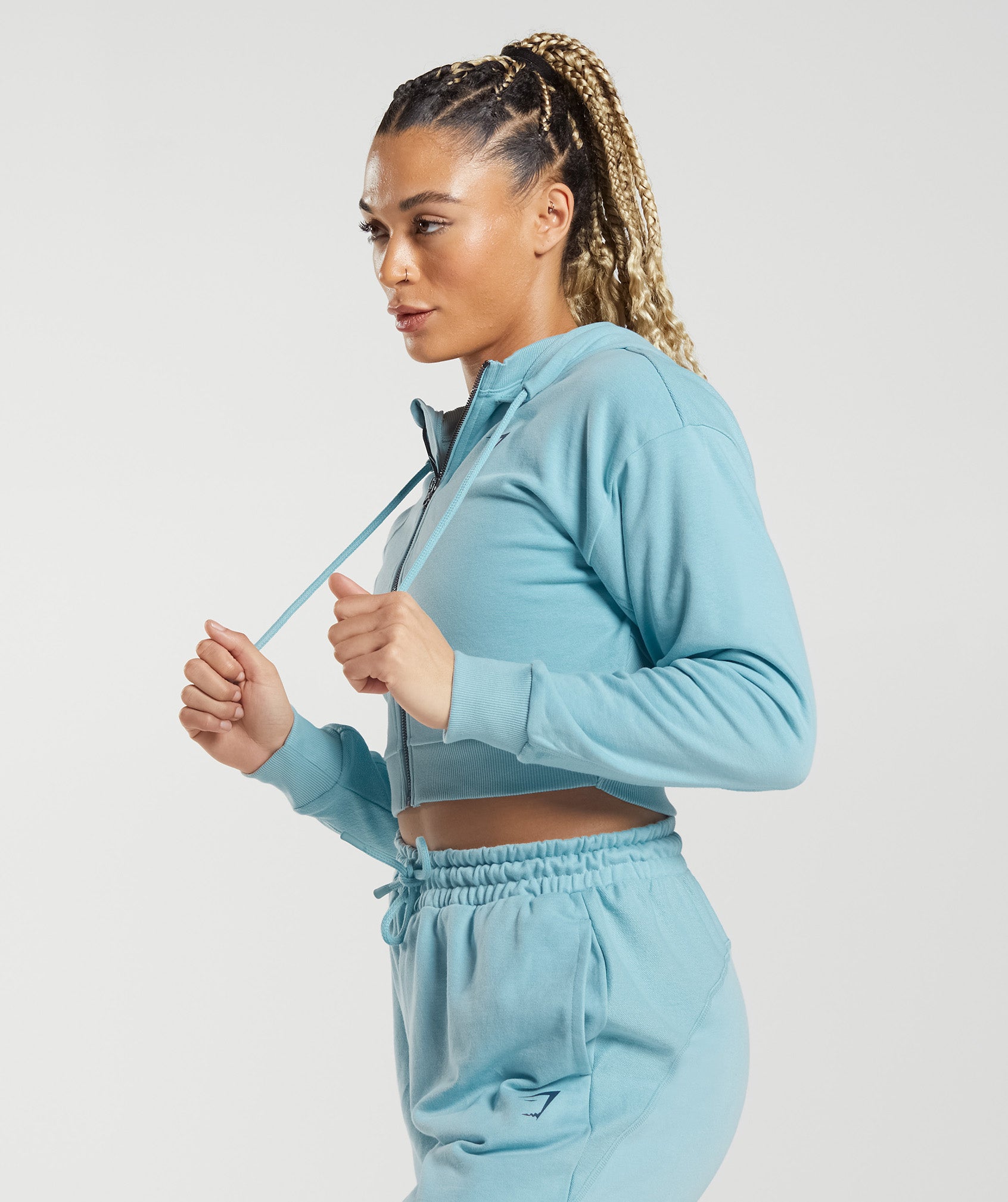 GS Power Cropped Zip Hoodie in Iceberg Blue - view 3