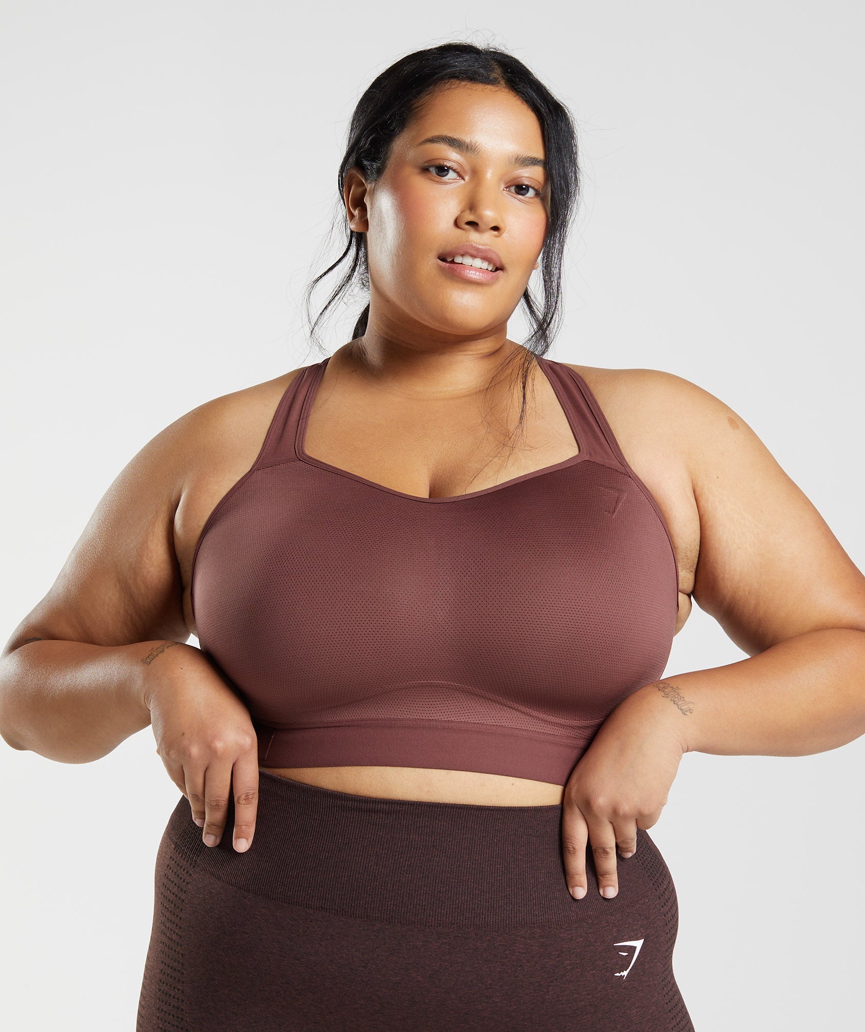 Racerback High Support Sports Bra, B/C-E/F in Cherry Brown