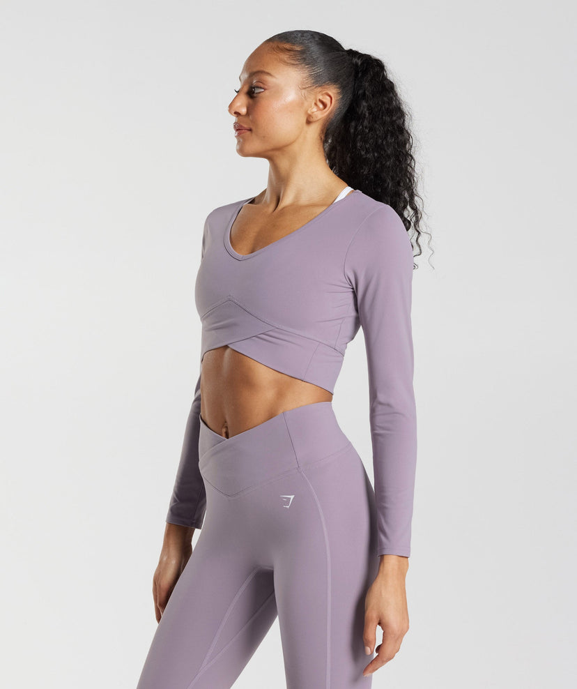 Gymshark Crossover Long Sleeve Crop Top - Slate Lavender | Gymshark