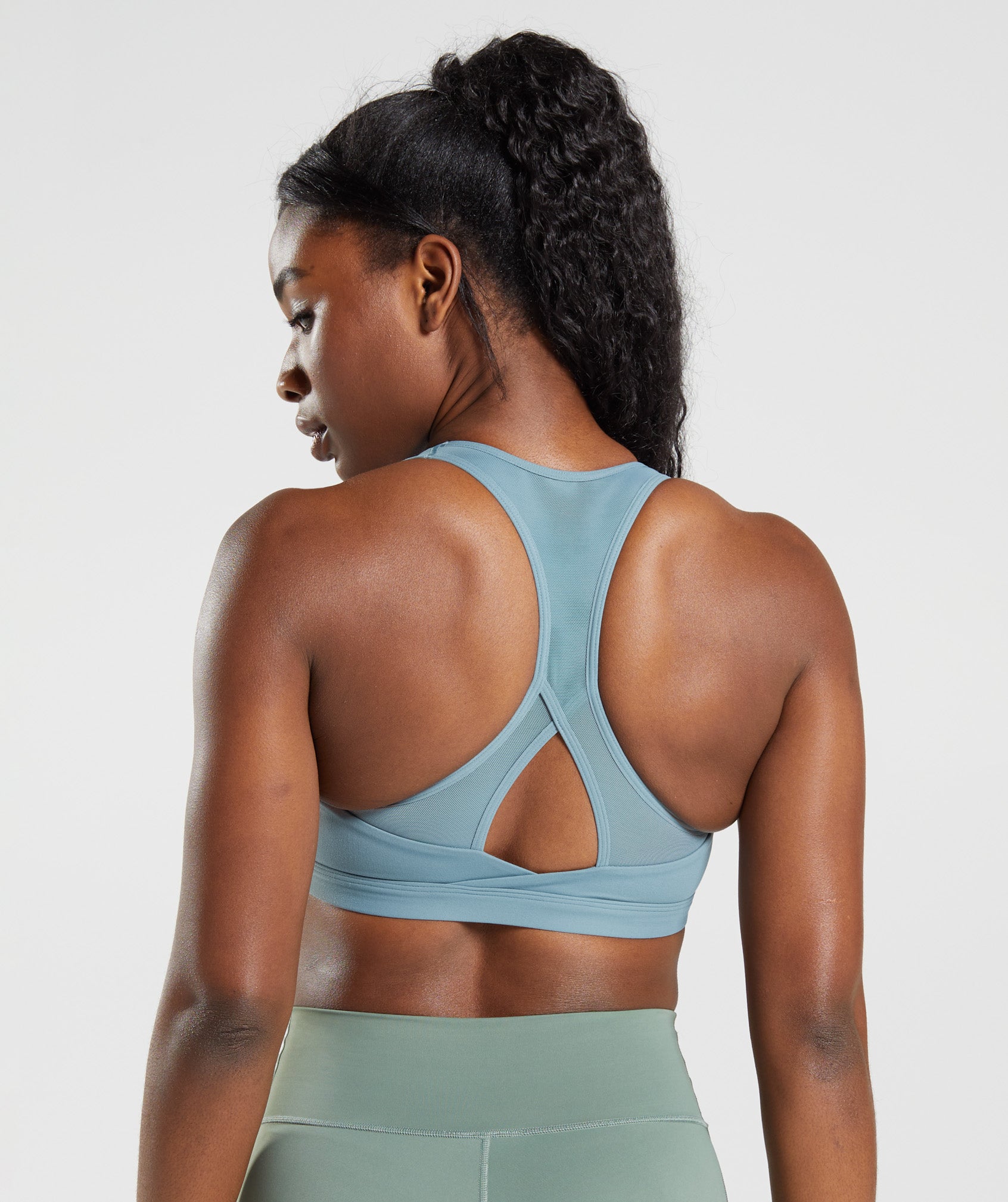 Gymshark Womens Racerback Stretch V Neck Training Graphene Blue Sports Bra  Sz XS