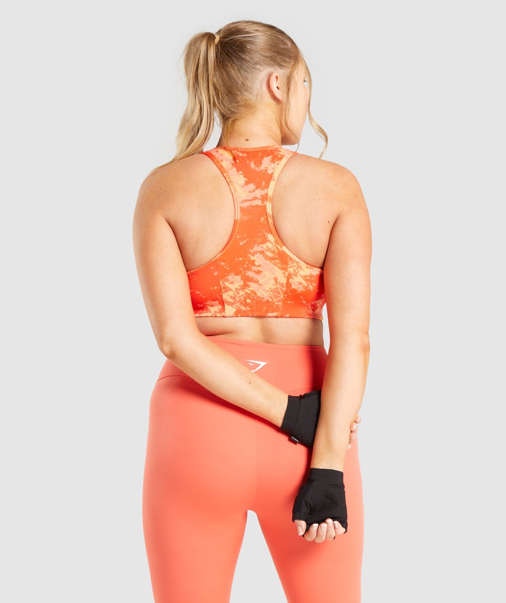 Gymshark Essential Racer Back Sports Bra - Orange Camo Print