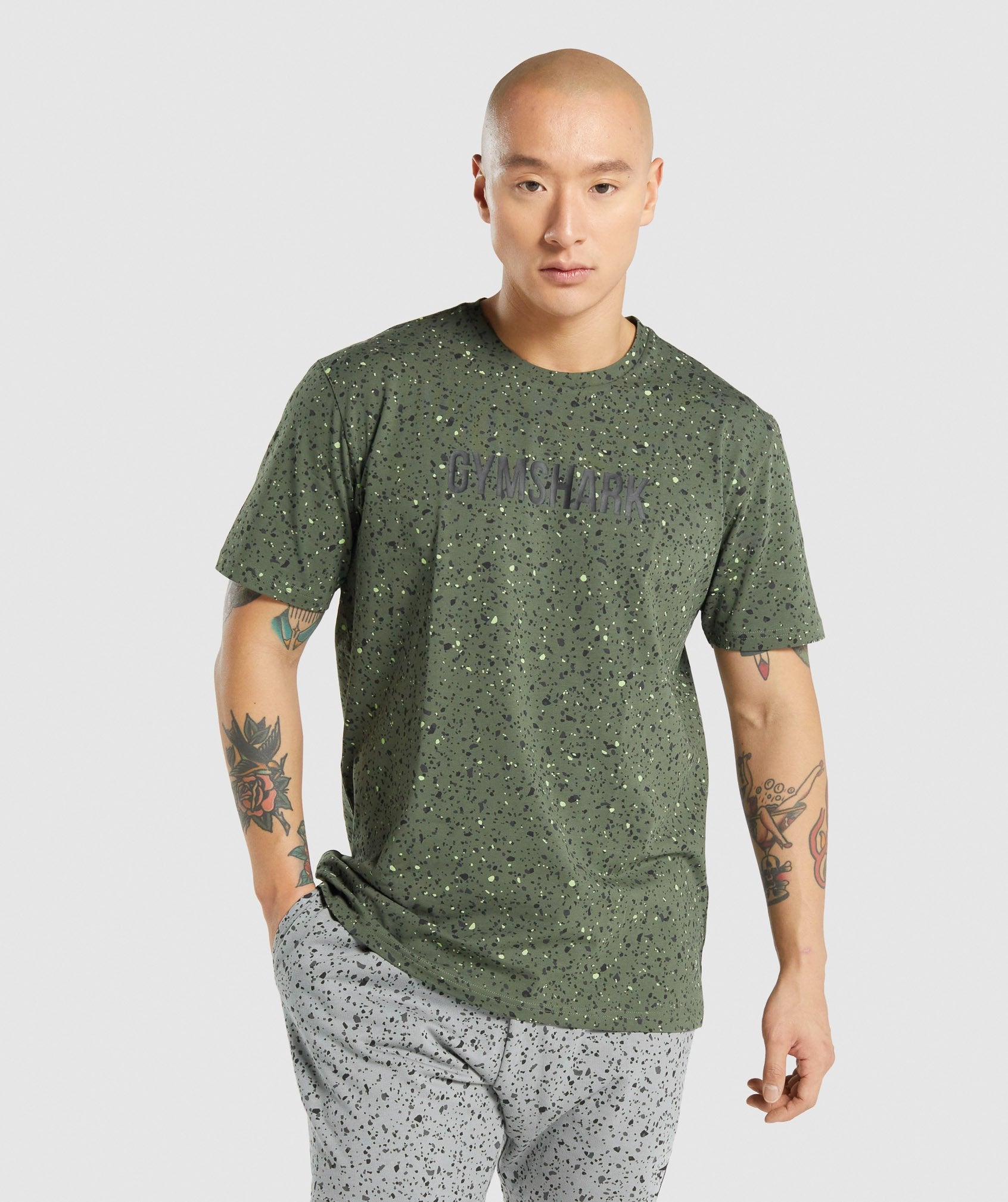 Micro Print T-Shirt in Green Print