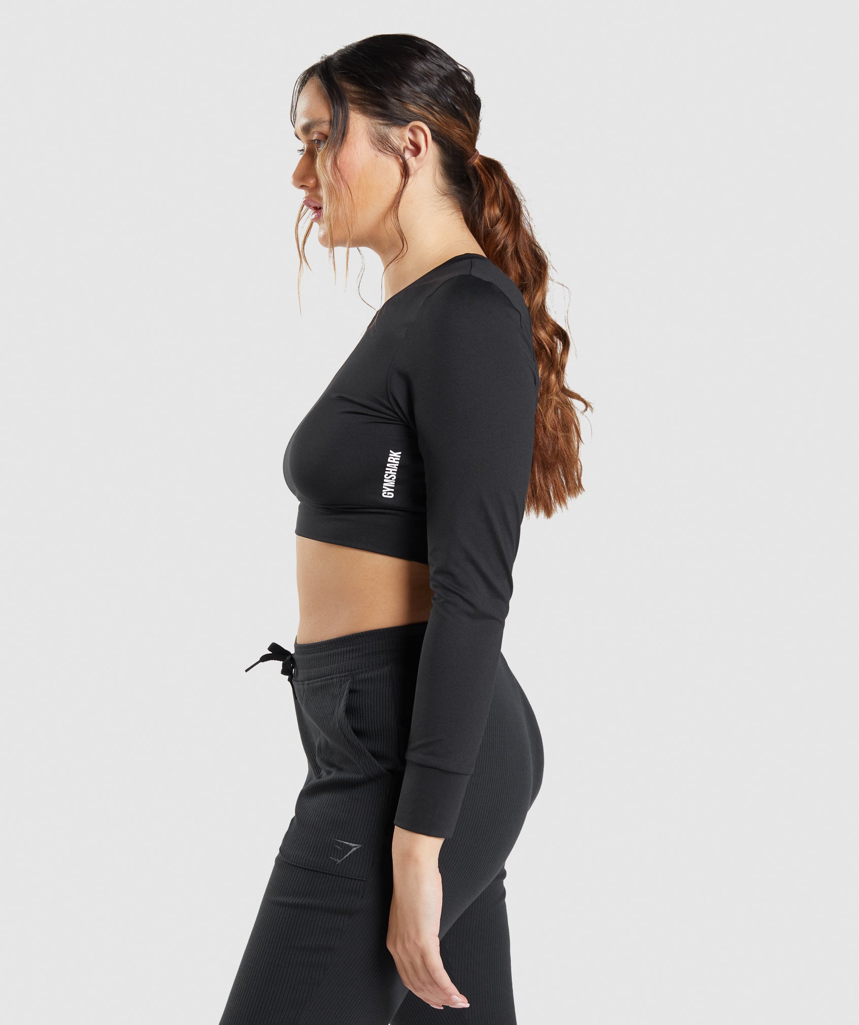 Pause Open Back Long Sleeve Crop Top in Black - view 4