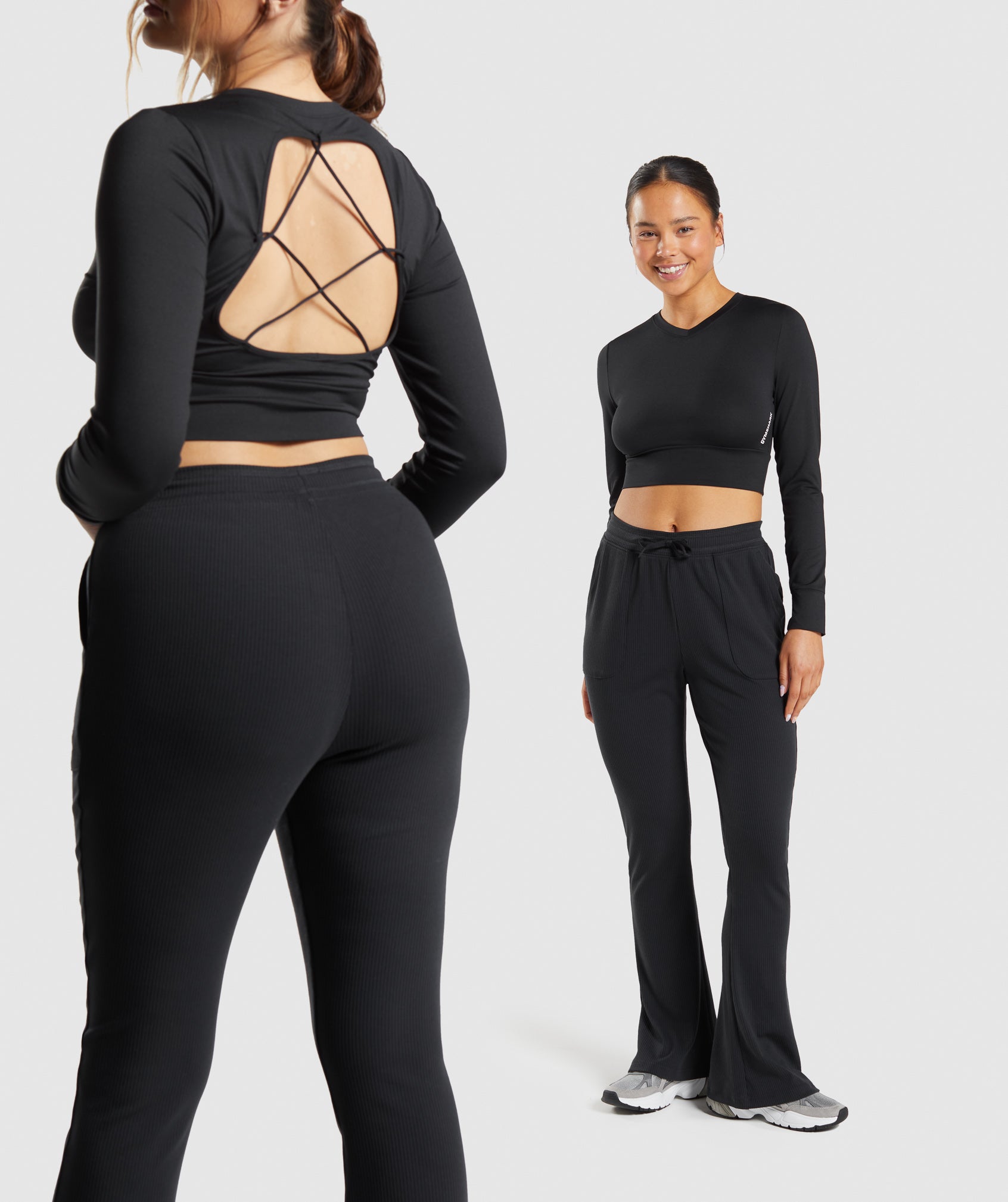 Pause Open Back Long Sleeve Crop Top in Black - view 5