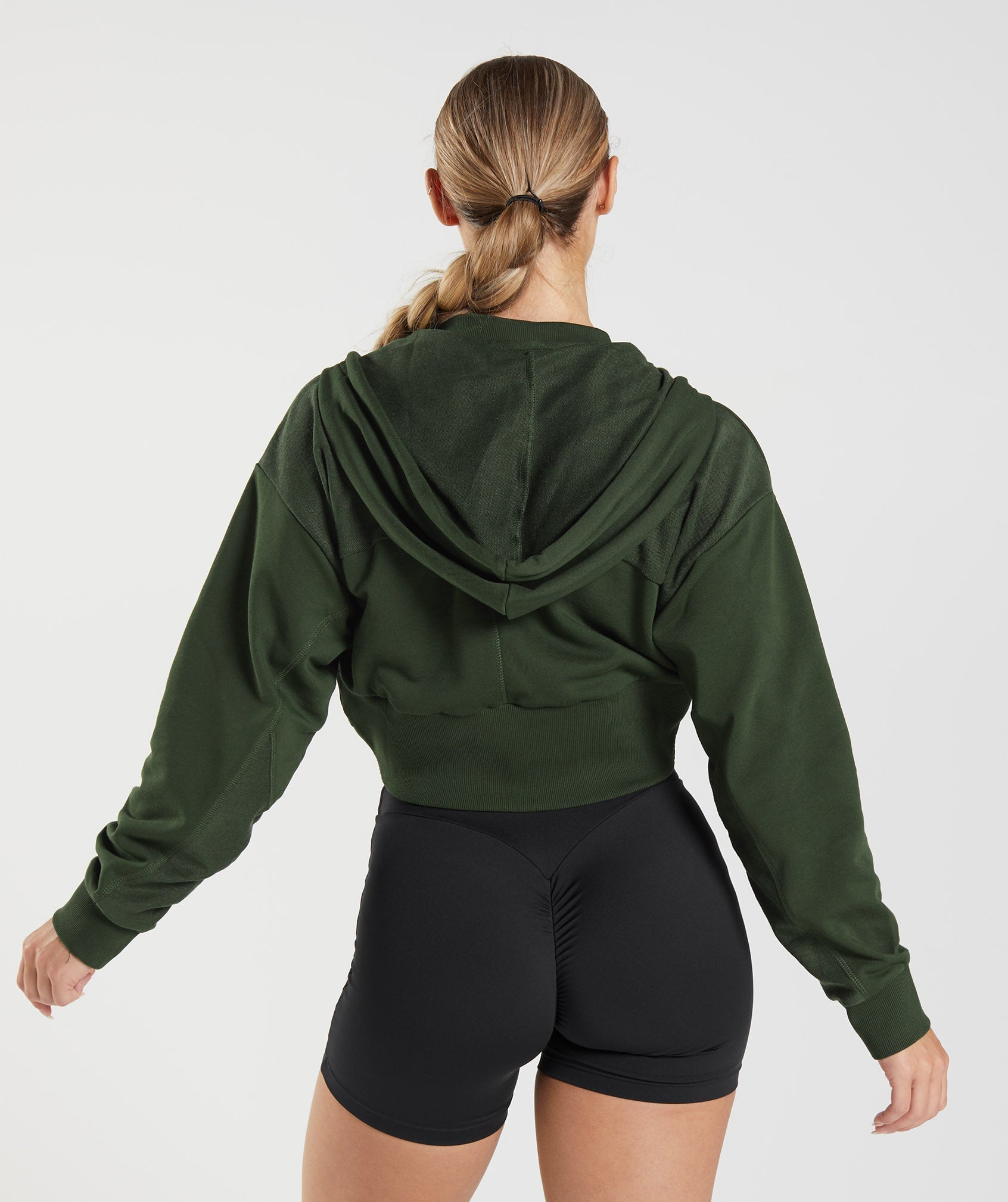 GS Power Cropped Zip Hoodie in Moss Olive - view 2