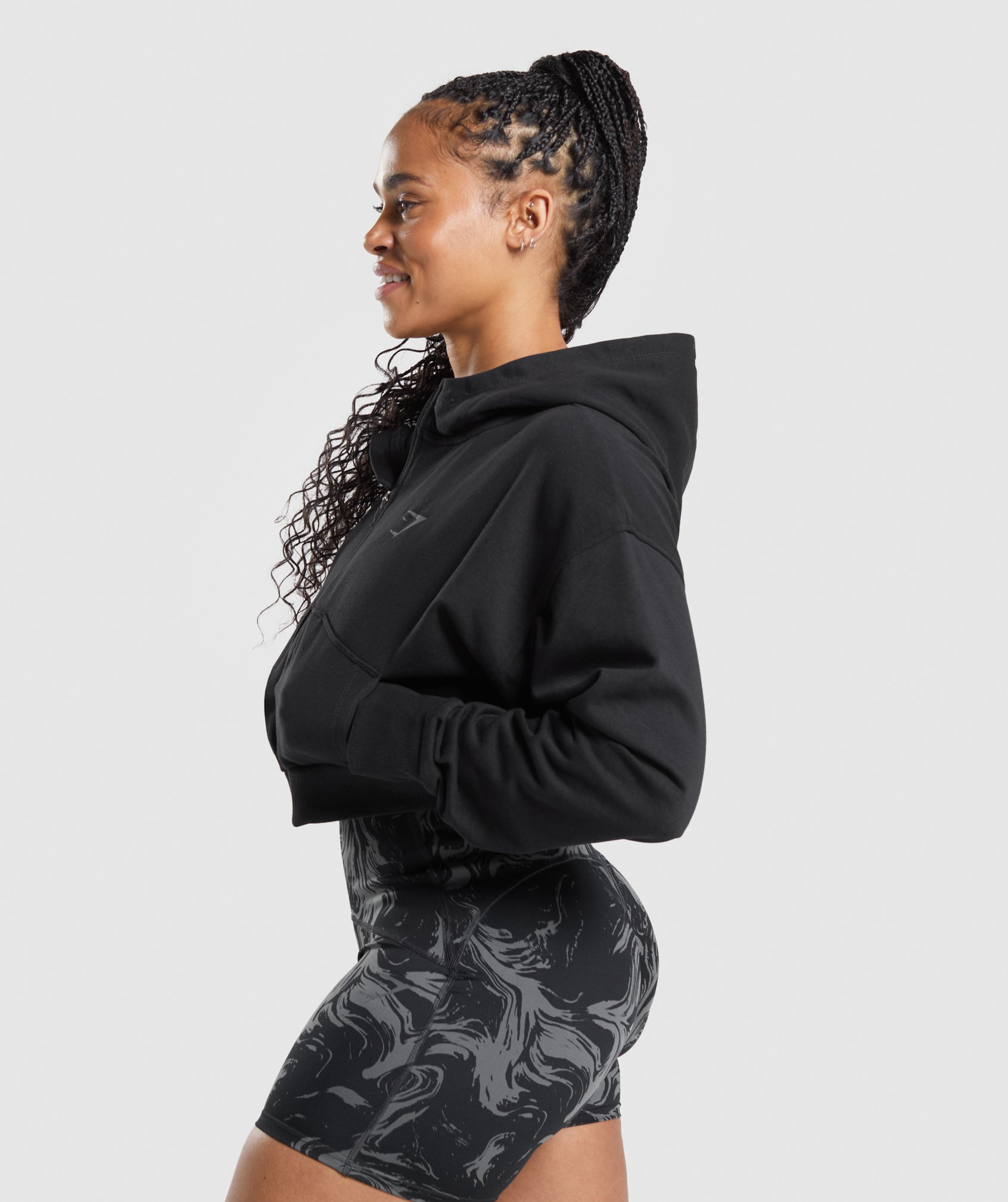 GS Power Cropped Zip Hoodie in Black - view 3