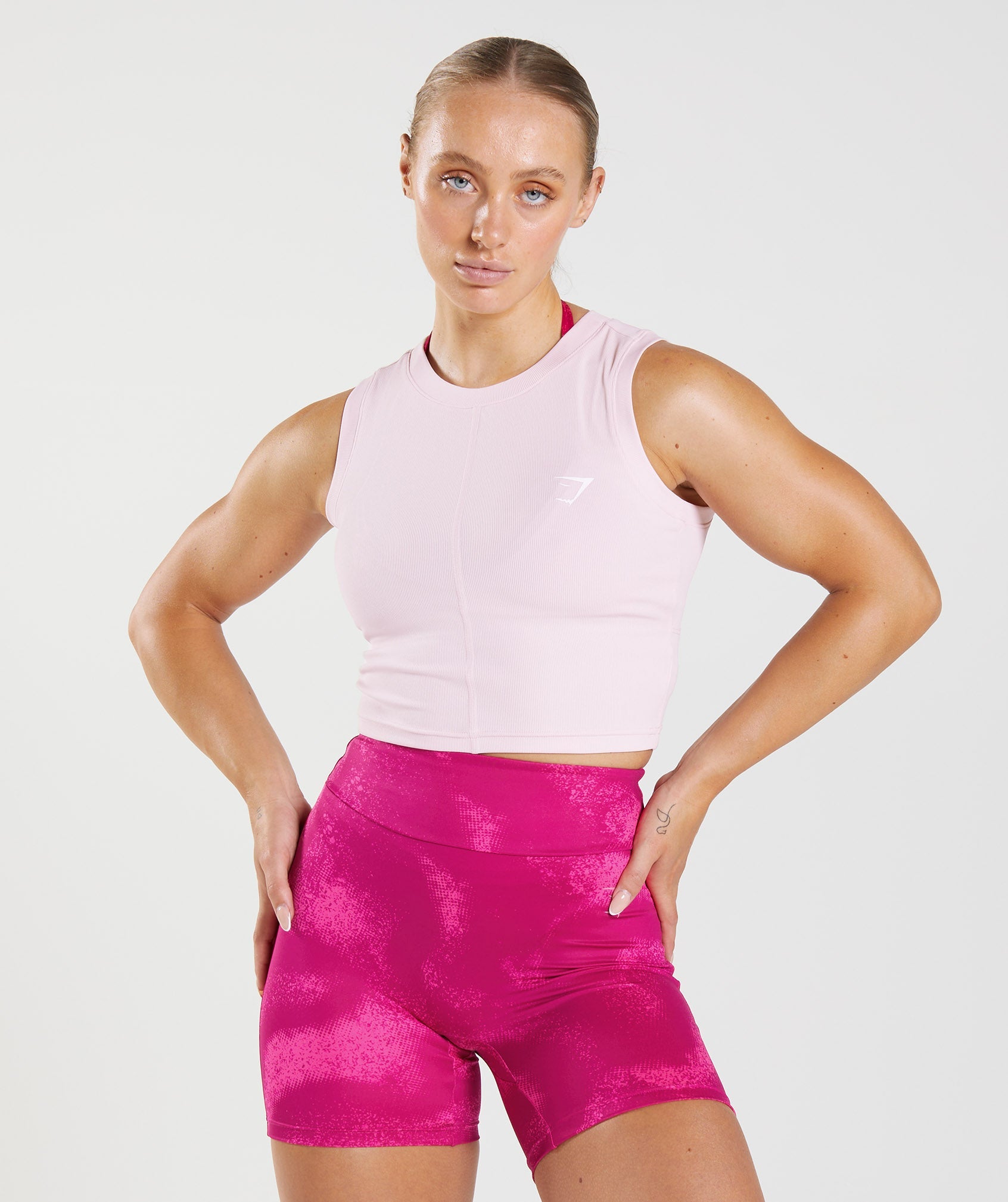 GS Power Ribbed Midi Tank in Sweet Pink - view 1