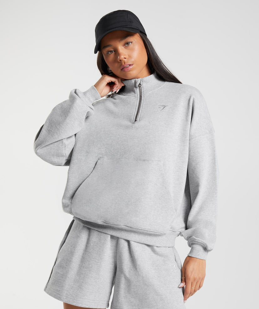 Gymshark Rest Day Sweats 1/2 Zip Pullover - Light Grey Core Marl | Gymshark