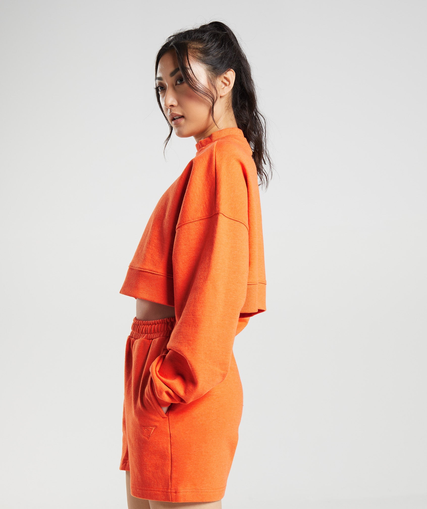 Rest Day Sweats Cropped Pullover in Blaze Orange Marl - view 3