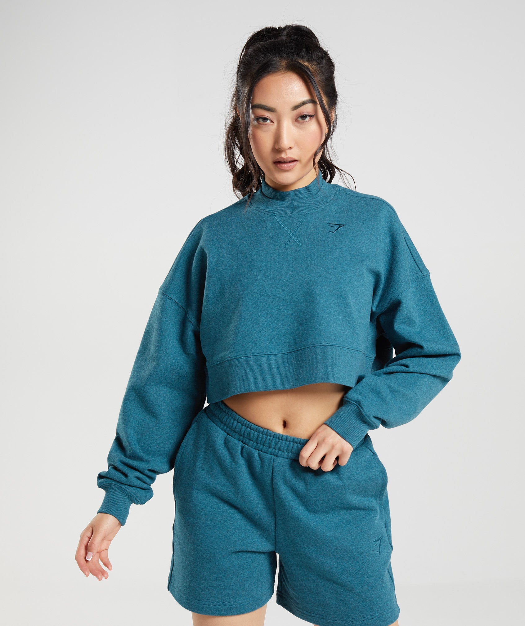 Rest Day Sweats Cropped Pullover in Steel Blue Marl - view 1