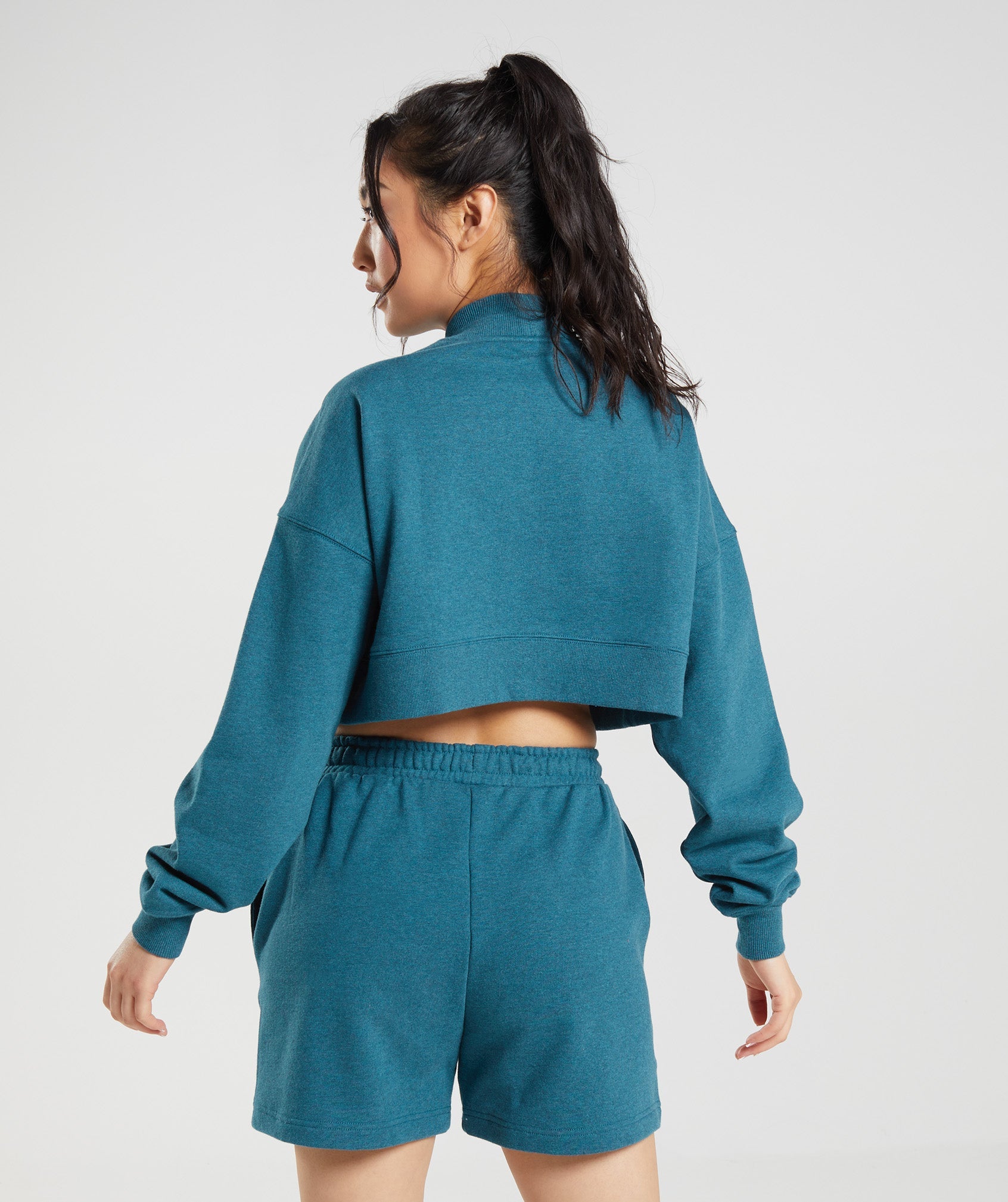 Rest Day Sweats Cropped Pullover in Steel Blue Marl - view 2