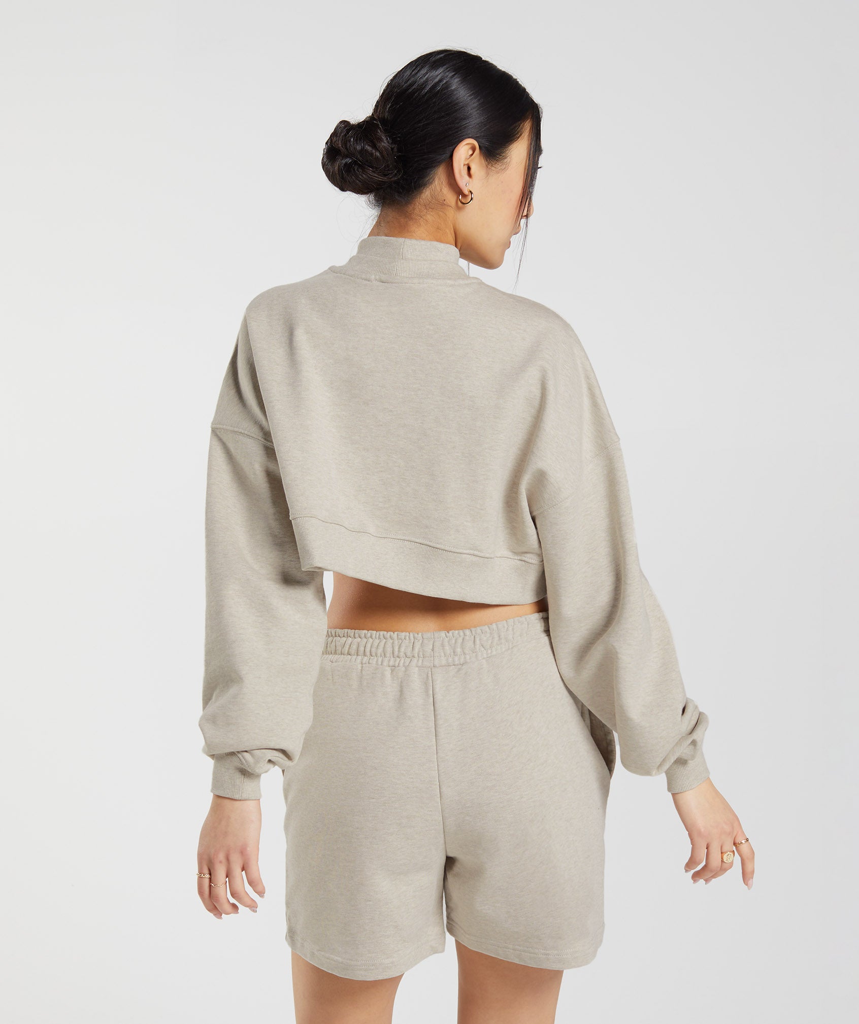 Rest Day Sweats Cropped Pullover in Sand Marl - view 3