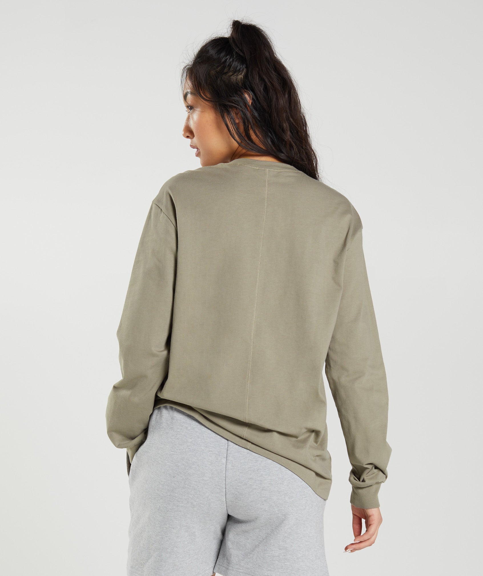 Cotton Oversized Long Sleeve Top in Earthy Brown - view 2