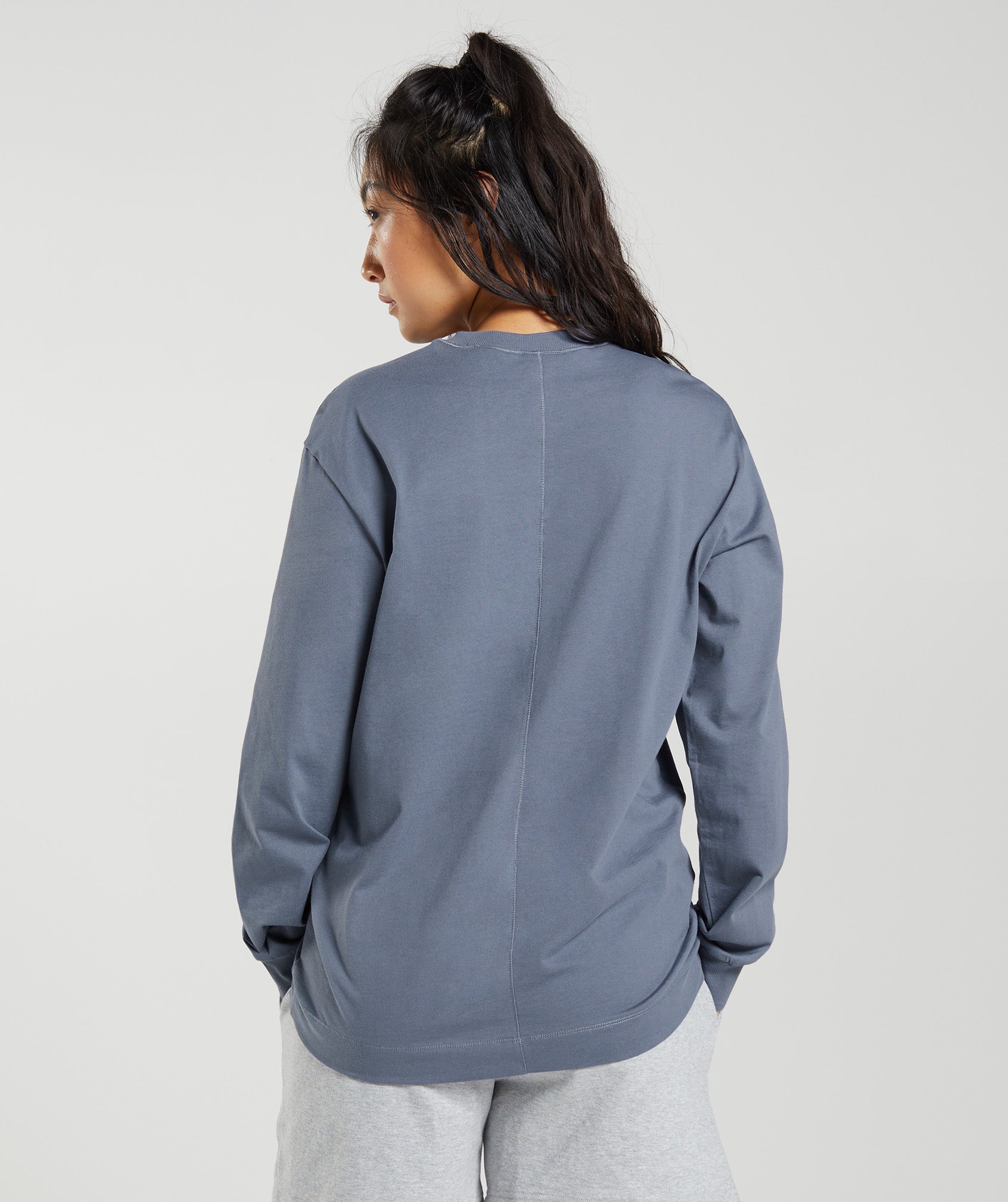 Cotton Oversized Long Sleeve Top in Evening Blue - view 2