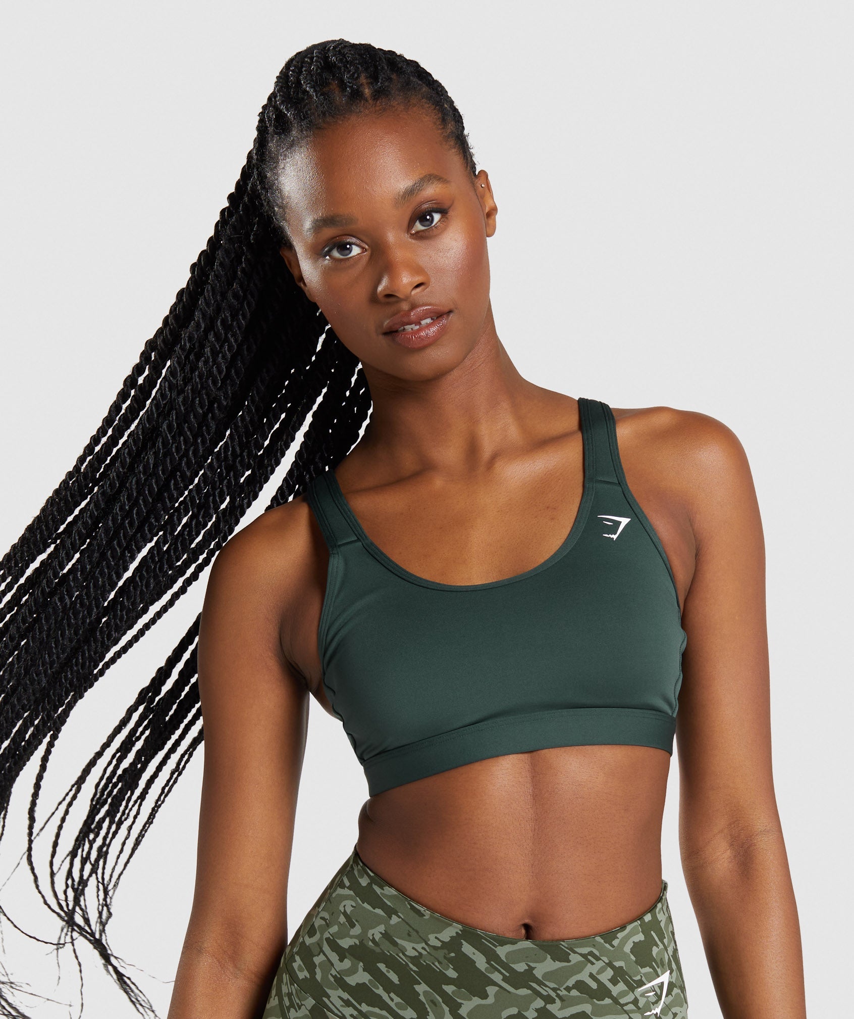 Scoop Neck Sports Bra in Obsidian Green - view 1