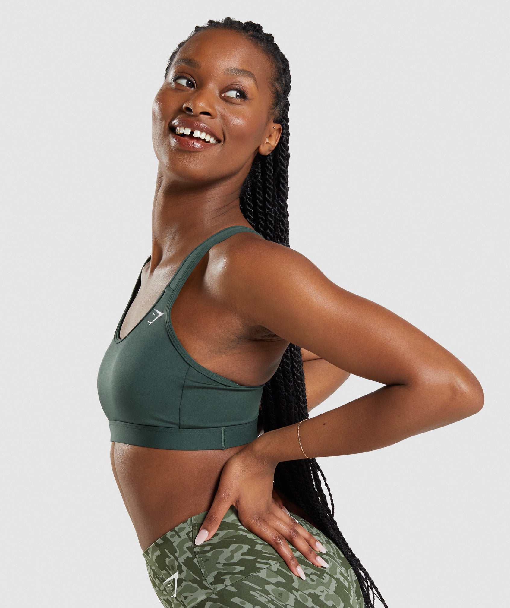 Scoop Neck Sports Bra in Obsidian Green - view 3