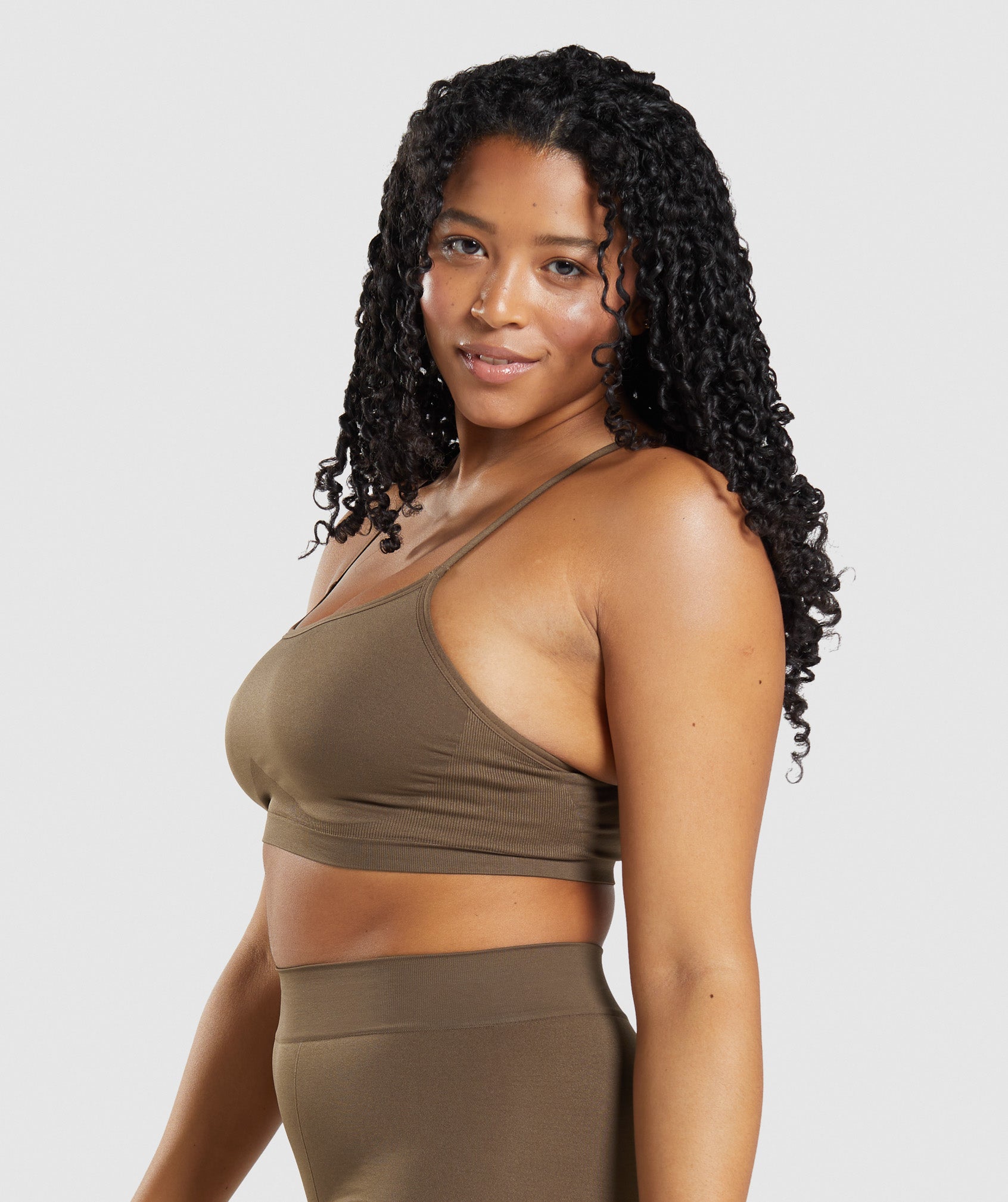 Seamless Scoop Neck Bralette in Walnut Brown - view 3