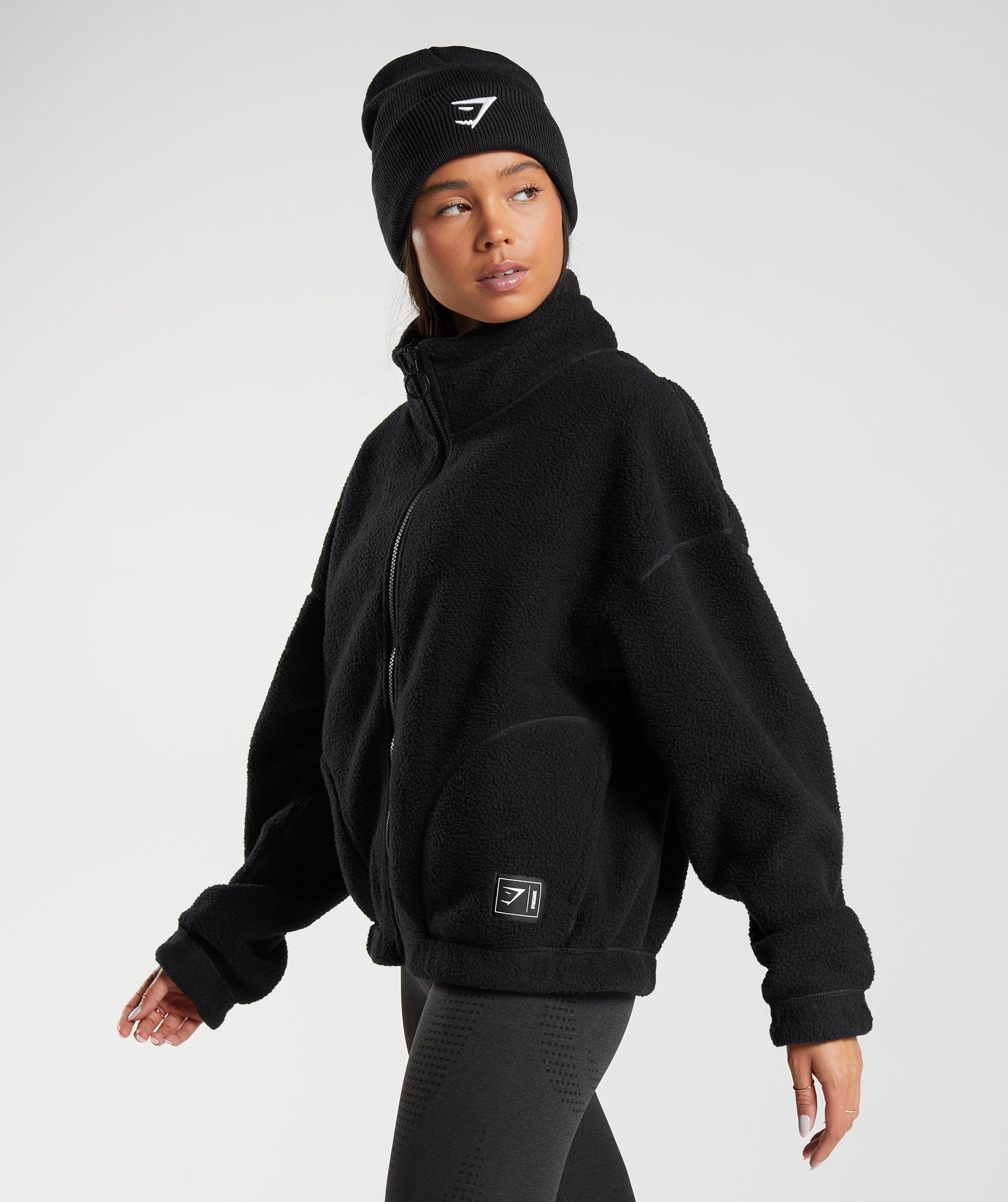 Gymshark Sherpa Crop Zip Up Hoodie Gray Plush Jacket Women's Small