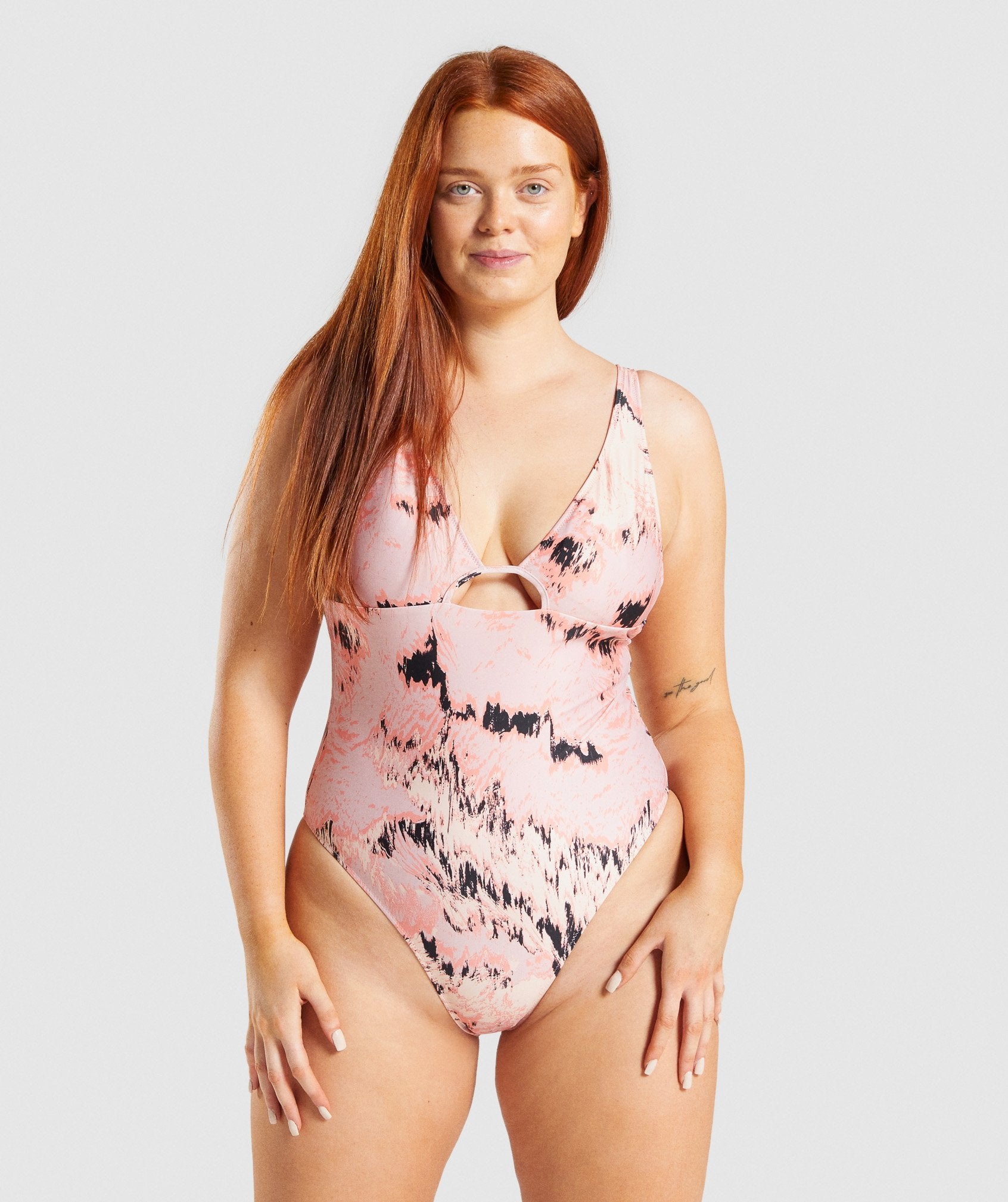 Strappy Back Swimsuit in Light Pink Print - view 1