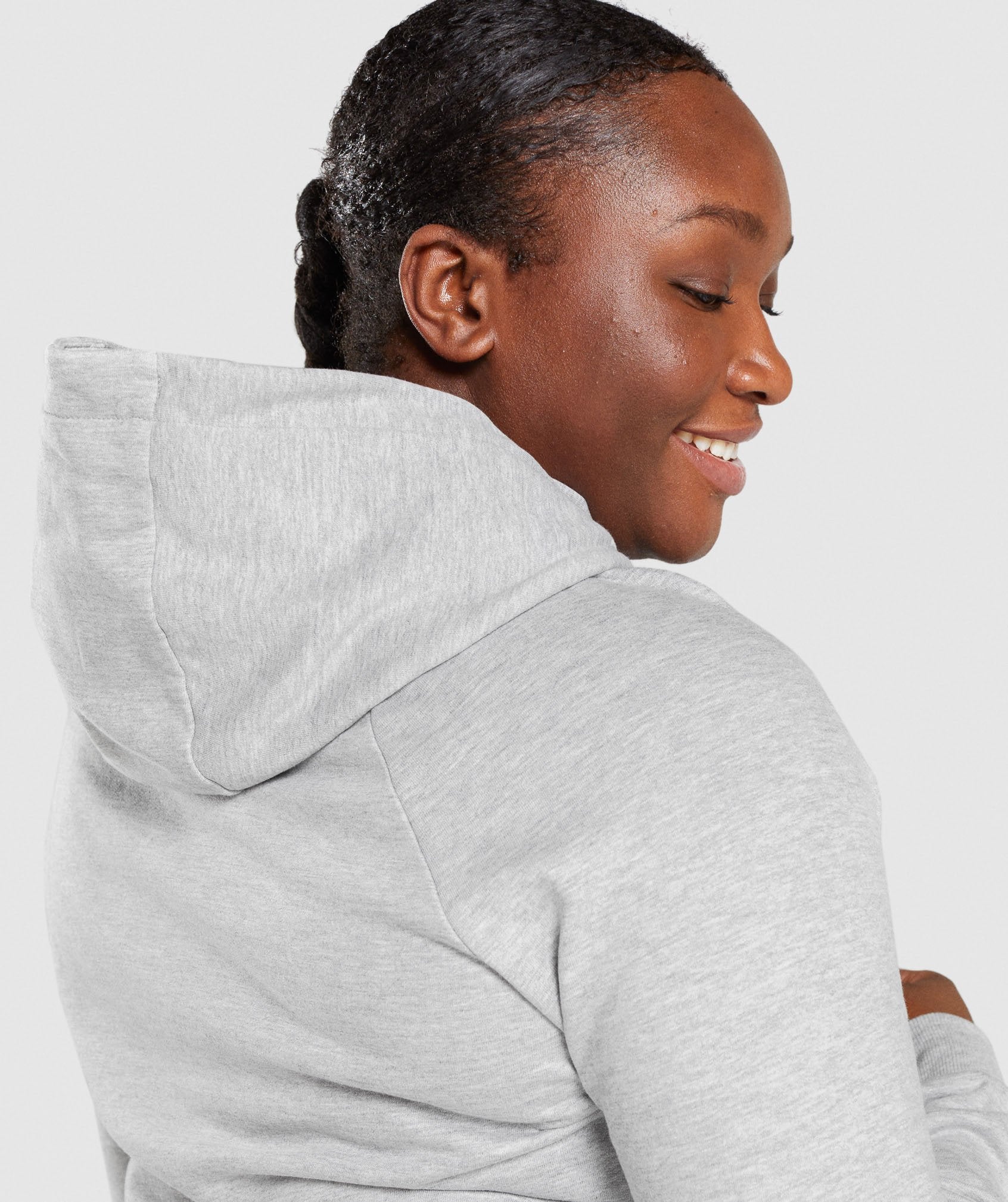 Image D3 show a close up of the back of the Training Hoodie in Light Grey Marl