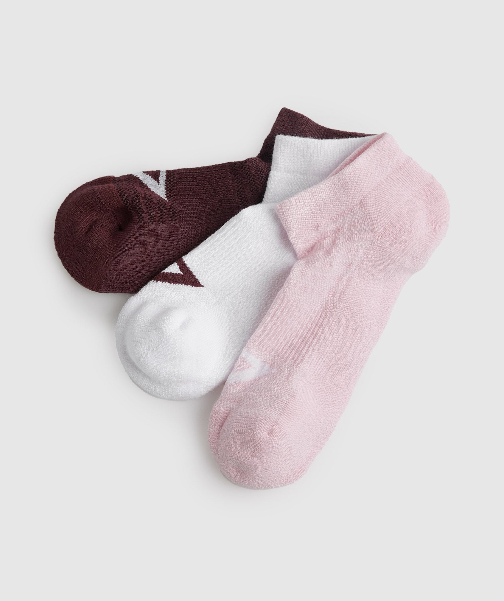 Ankle Socks 3pk in Baked Maroon/Sweet Pink/White - view 2