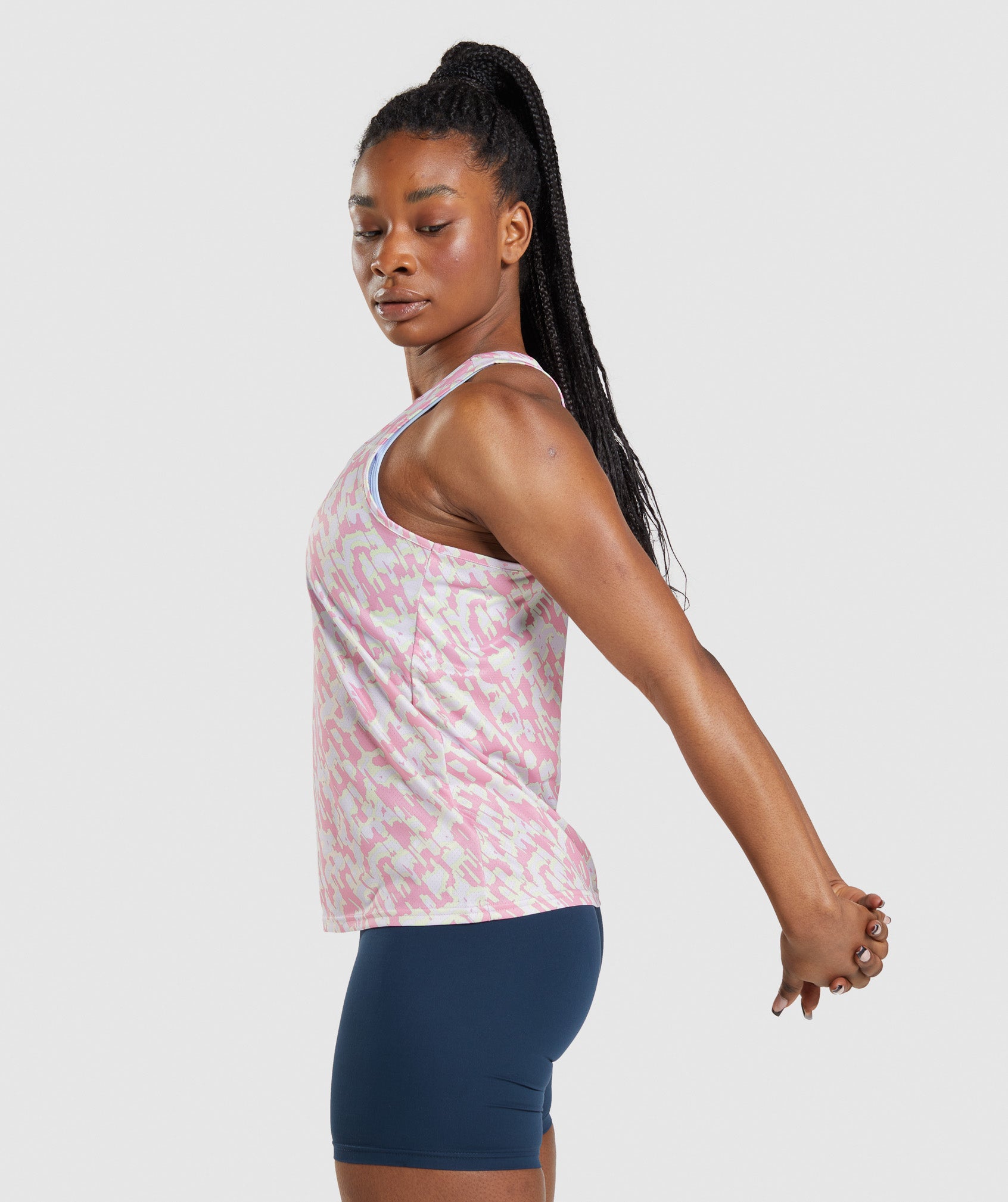 GYMSHARK Women's Medium Training Cropped Boxy Fit Gym Running Tank Pink  Print